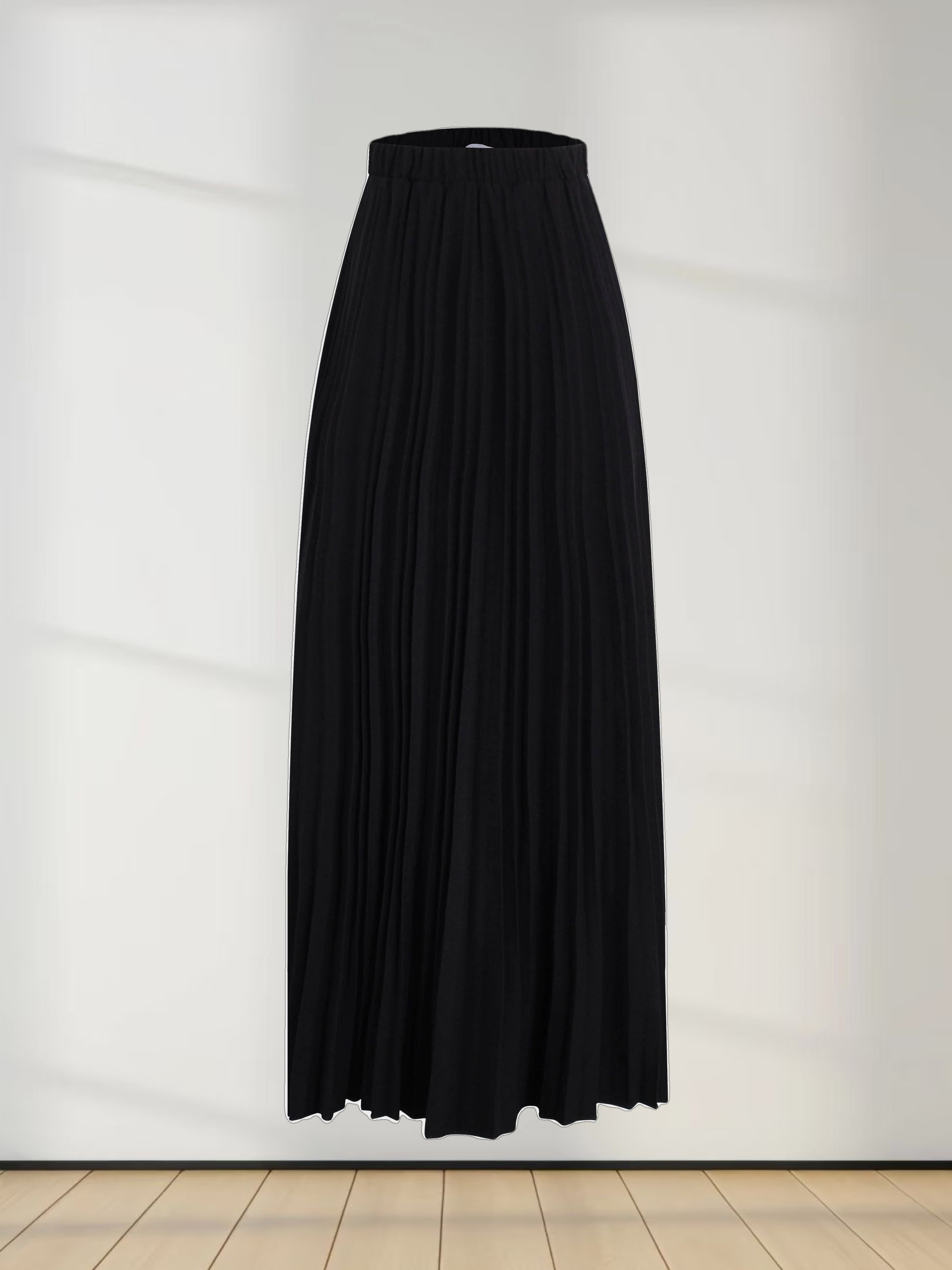 Wool Blend Pleated Skirt-Black