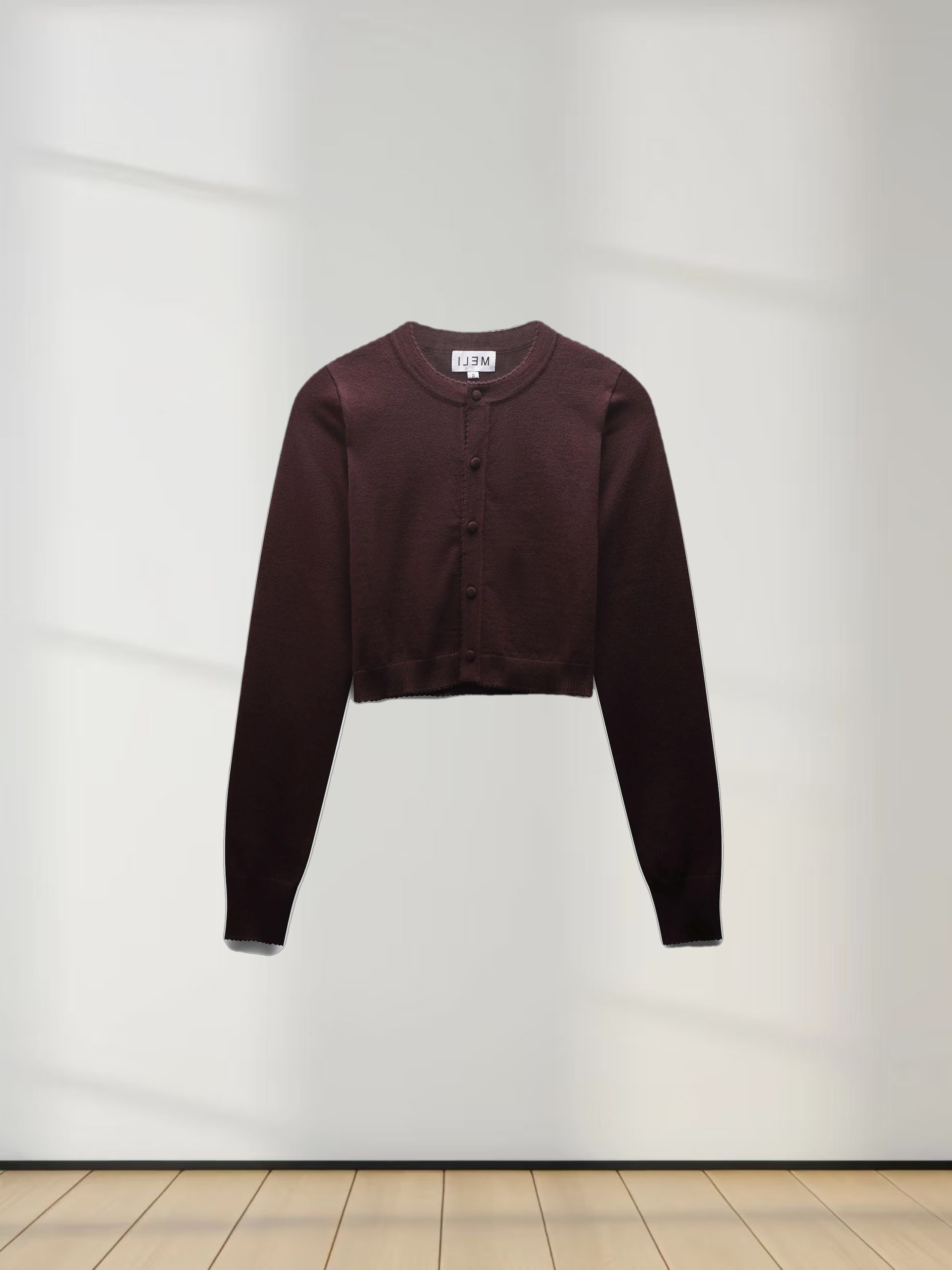 Trim Detail Crew Crop Cardigan-Brown