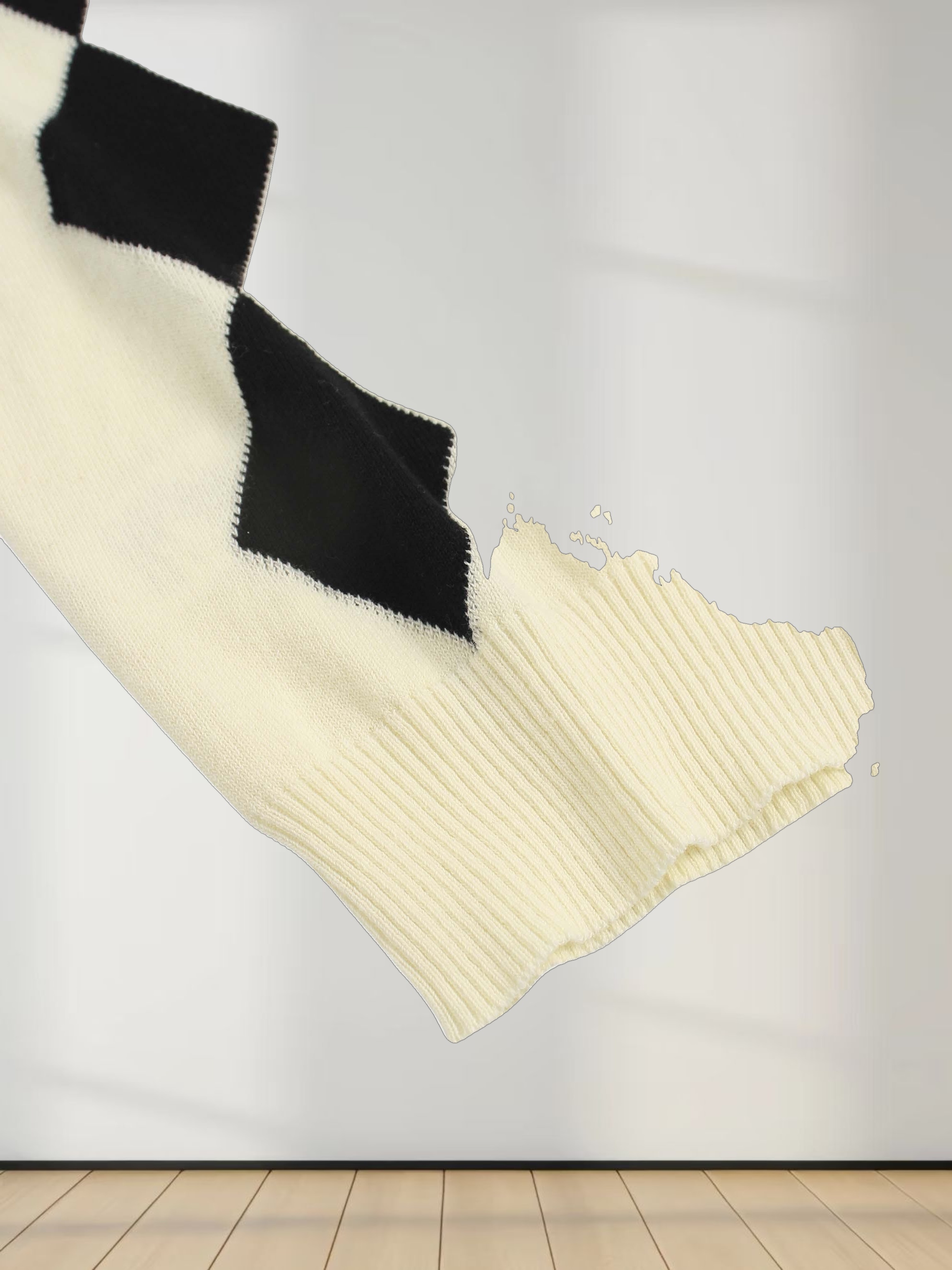 Printed Sweater-Cream with Black Diamond Design