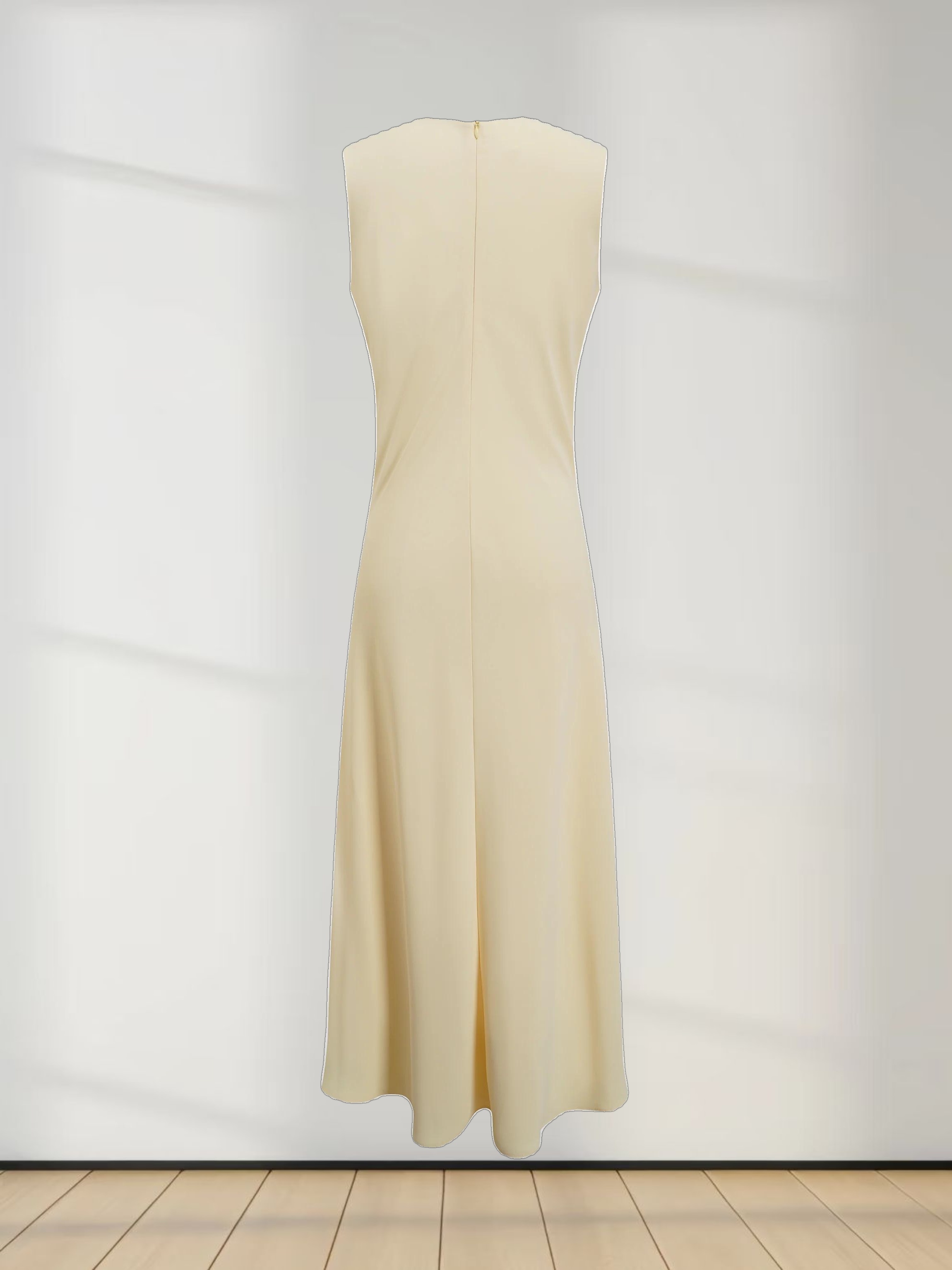 Faux Satin Crew Neck Slip Dress-Champagne