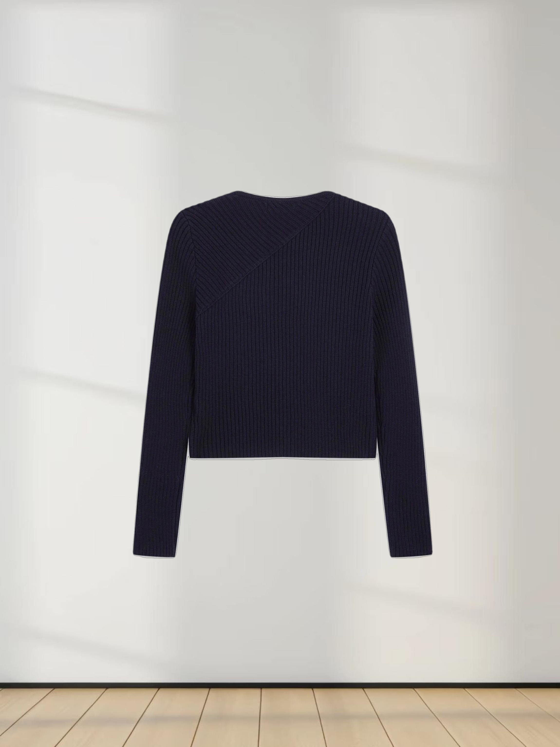 V Bottom Crop Sweater-Navy