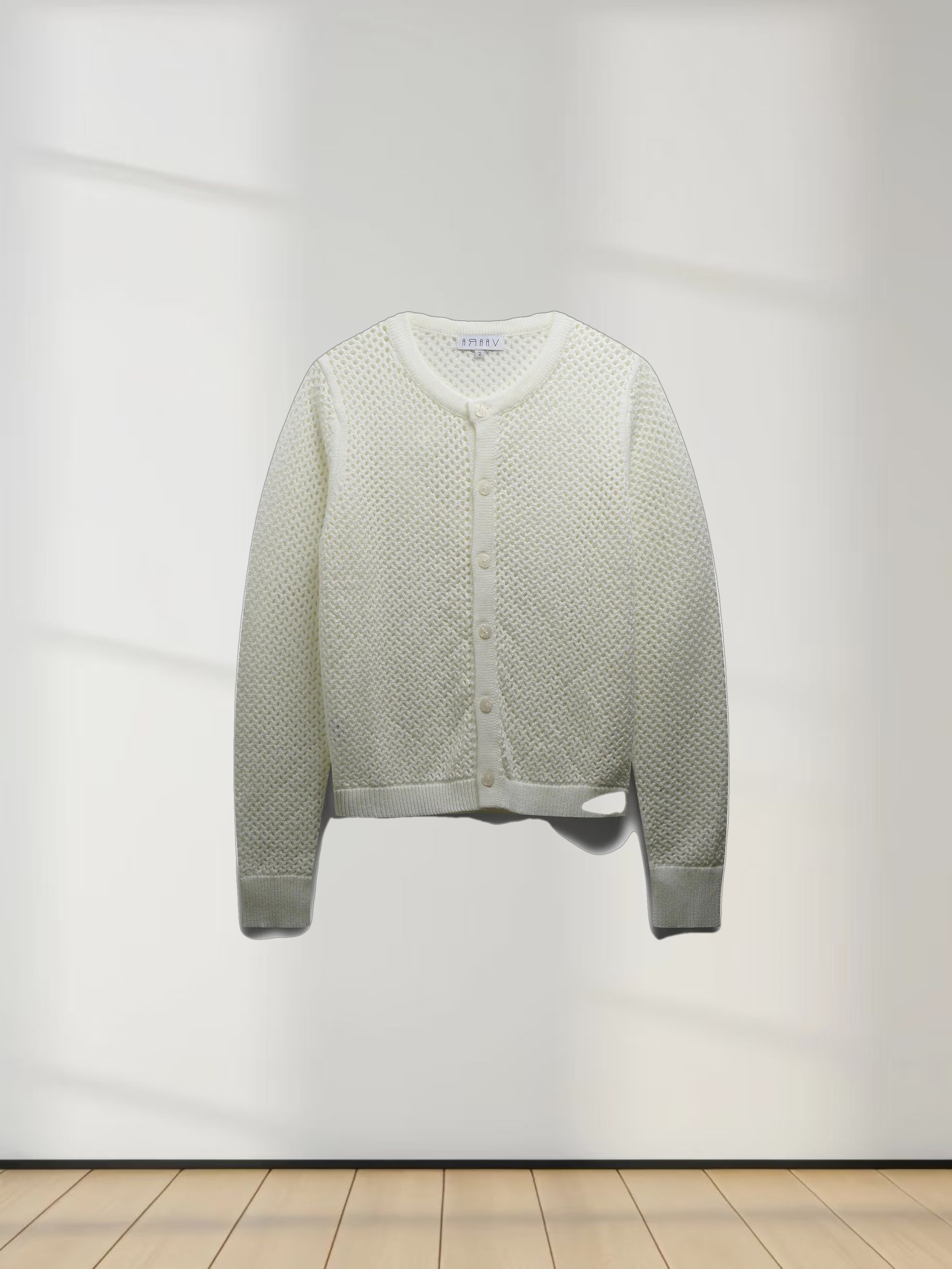 Crochet Knit Button Down Cardigan-White