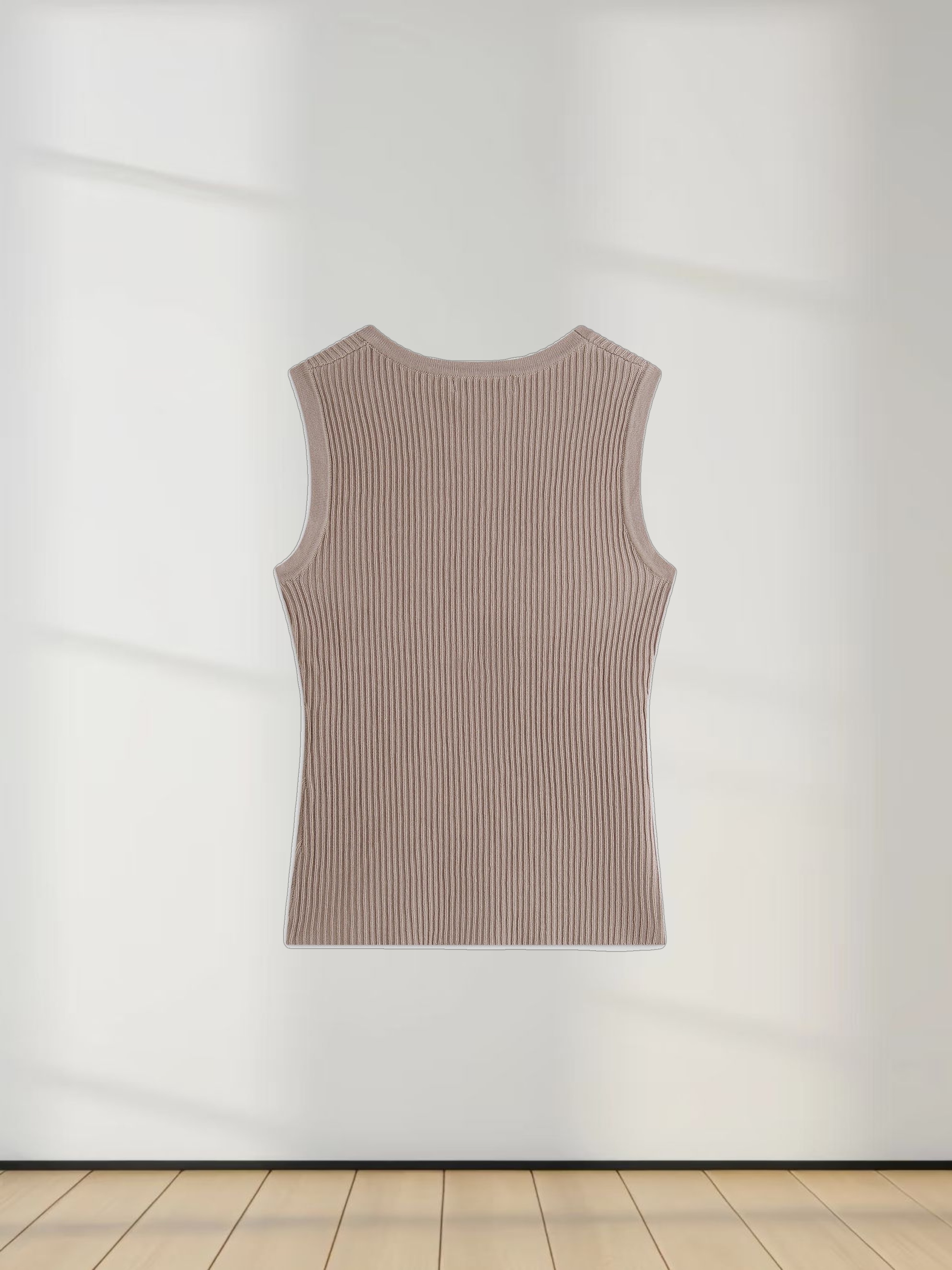 Sleeveless Ribbed Crew-Tan
