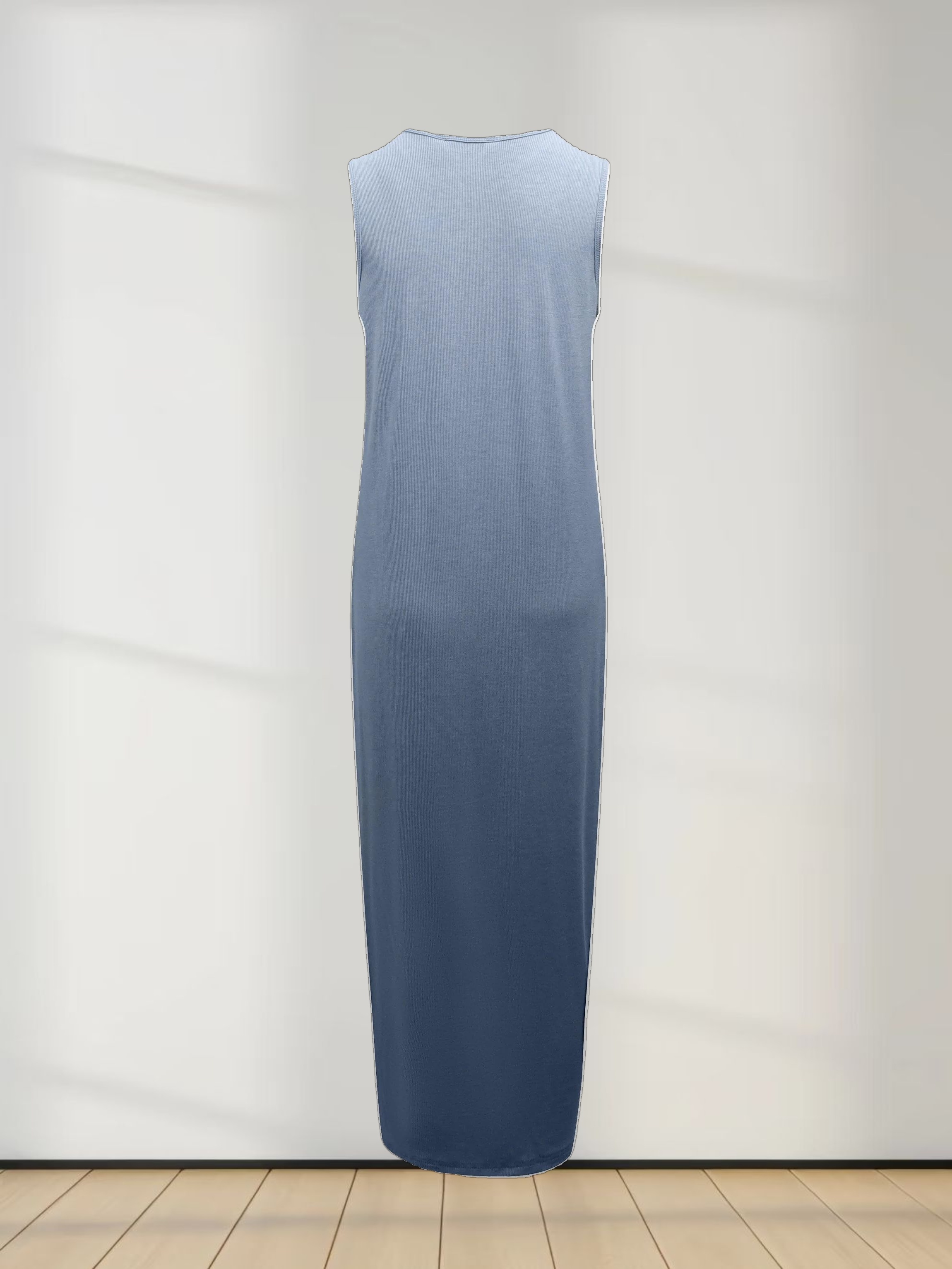 Ribbed Sleeveless Maxi Dress-Heathered Blue