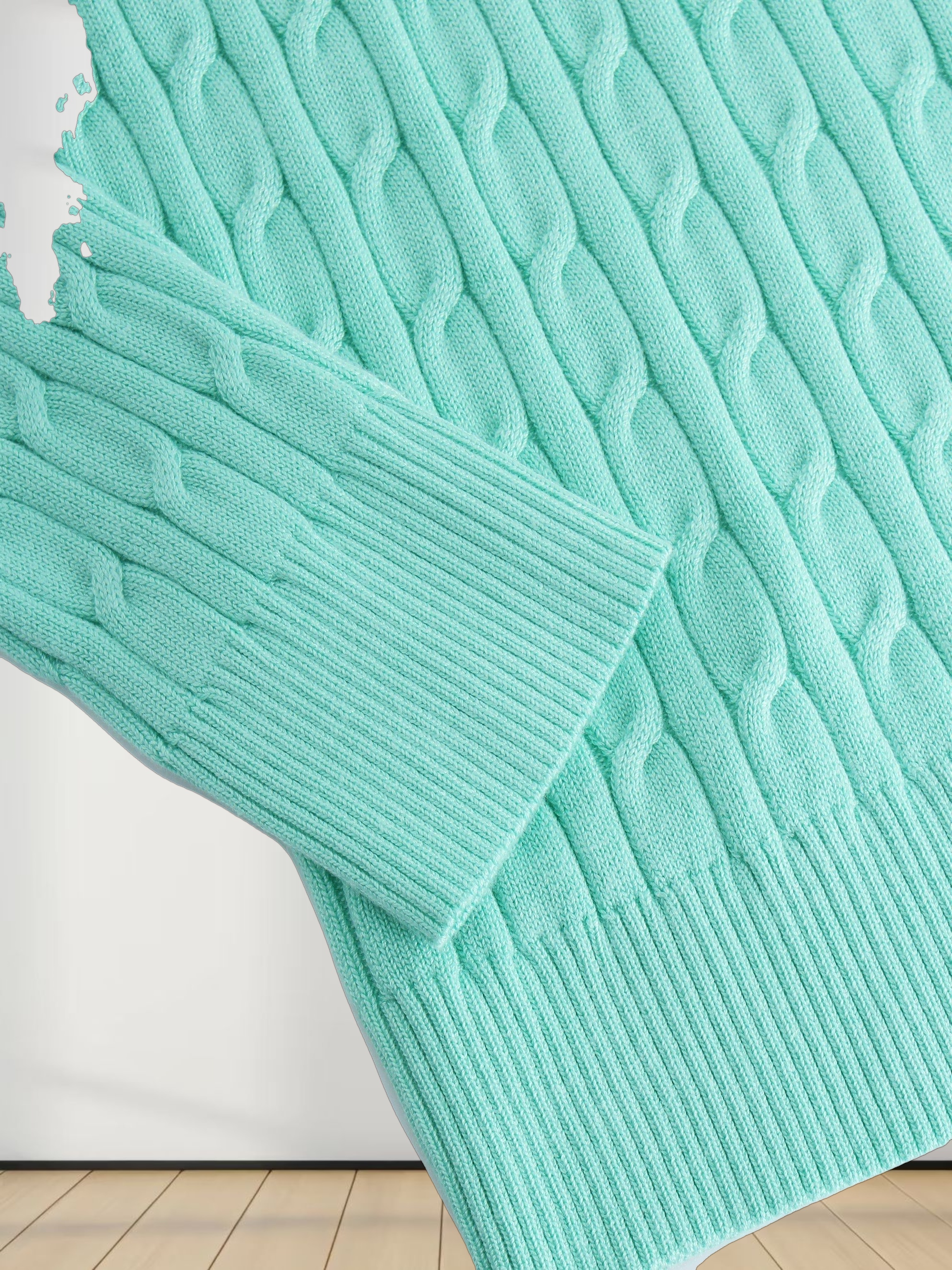 Knit Cable Sweater-Mint