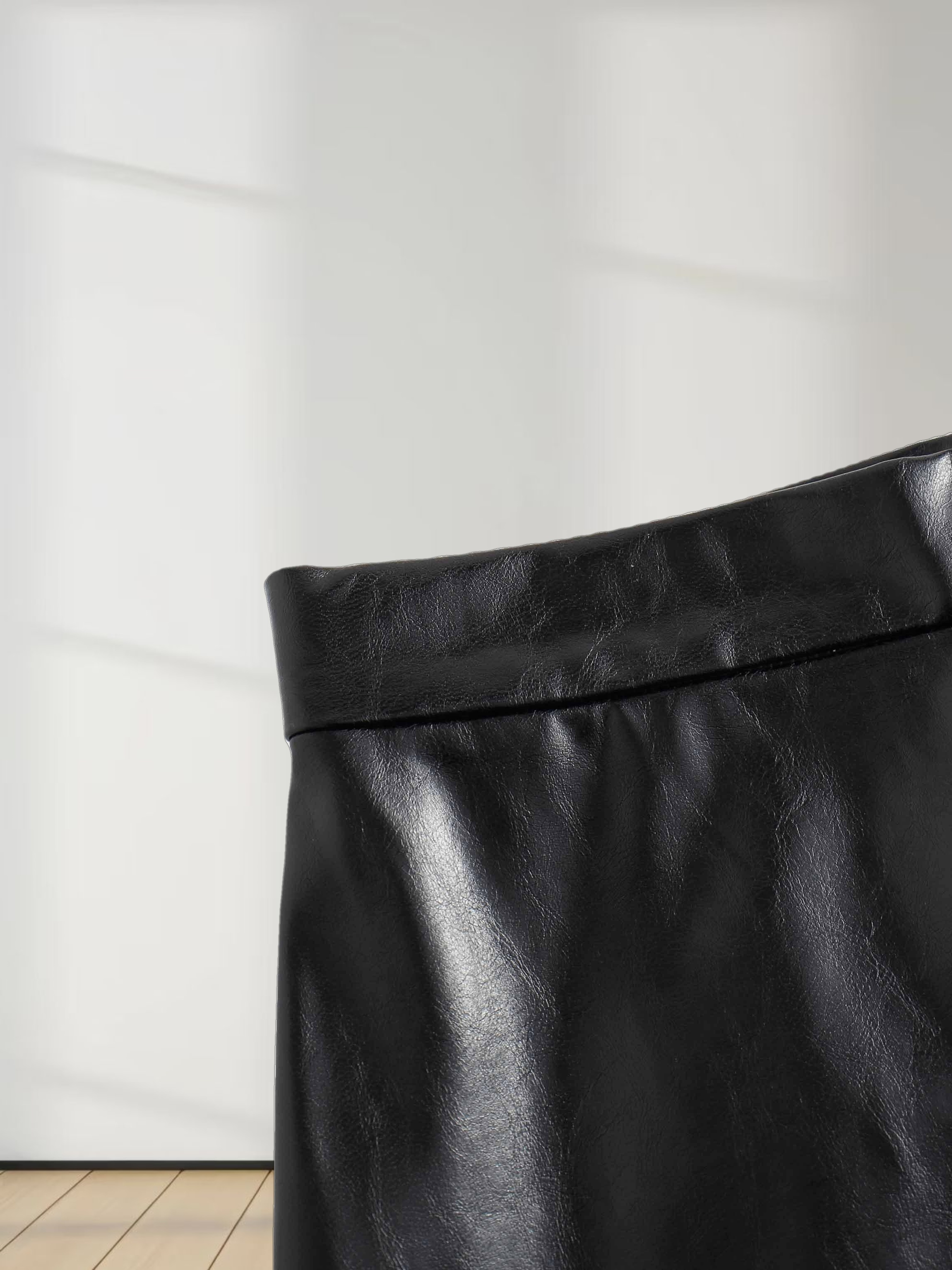 Coated Faux Leather A-Line Skirt-Black