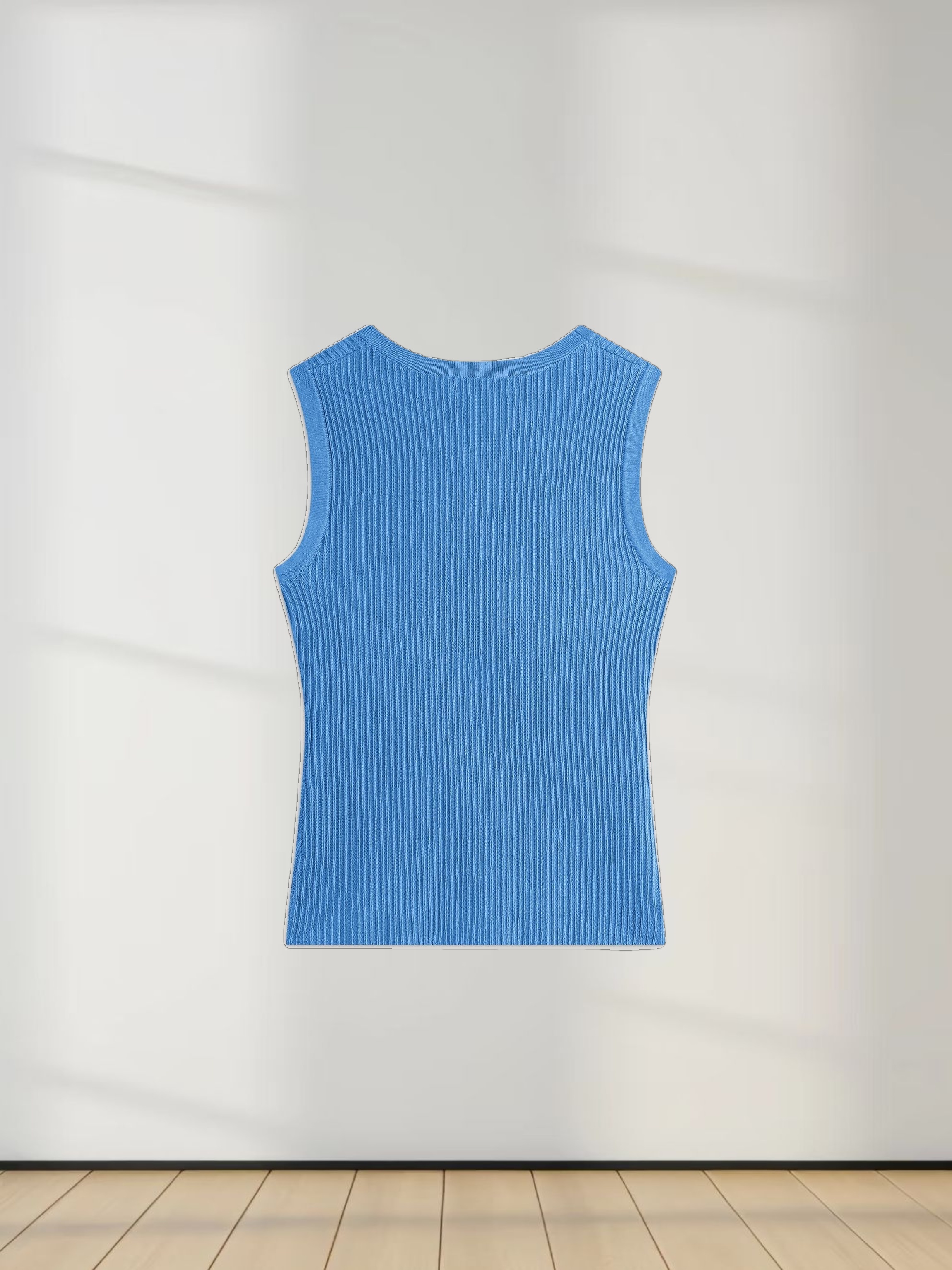 Sleeveless Ribbed Crew-Blue