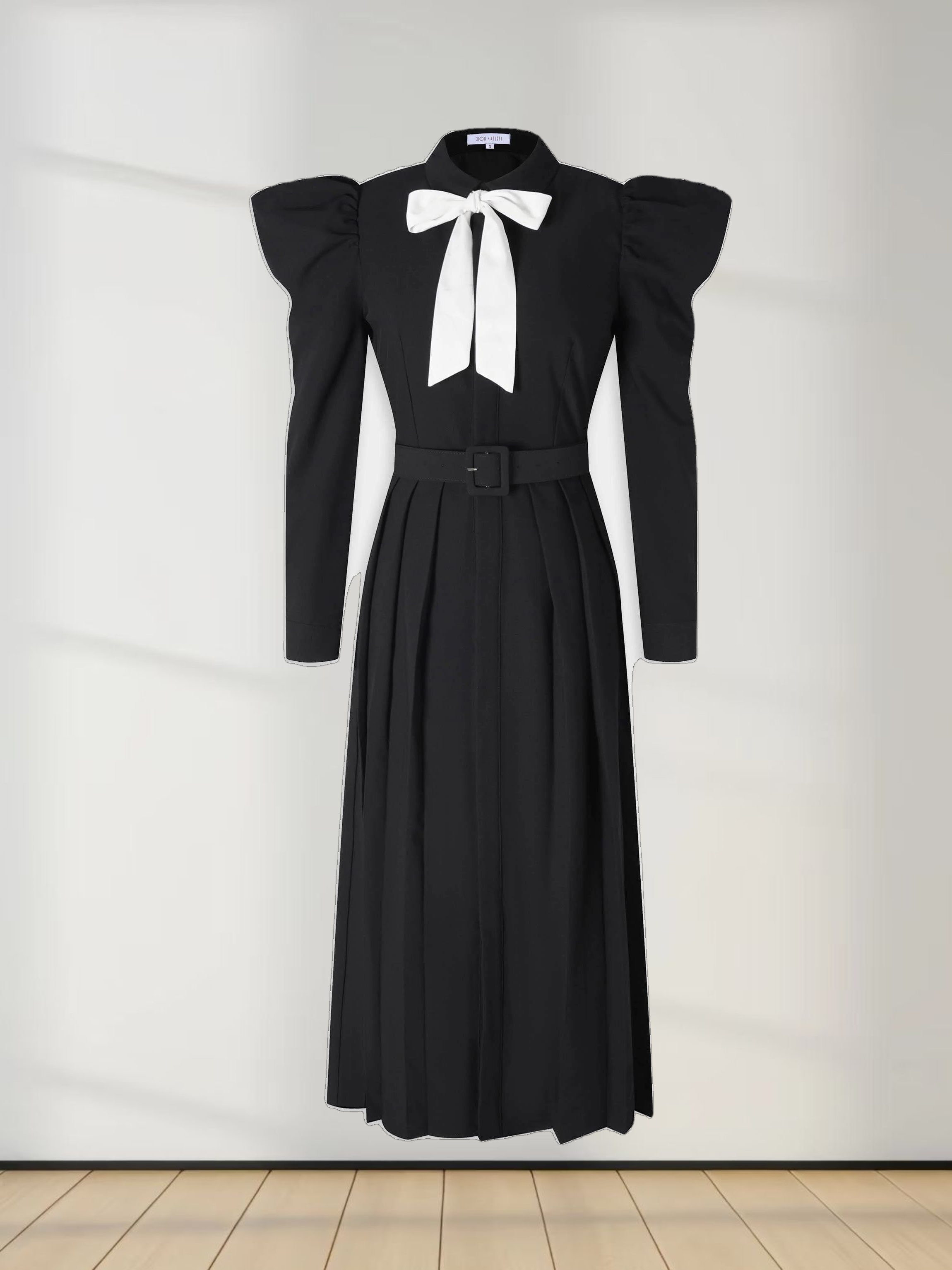 Lily Dress-Black/Cream Bow