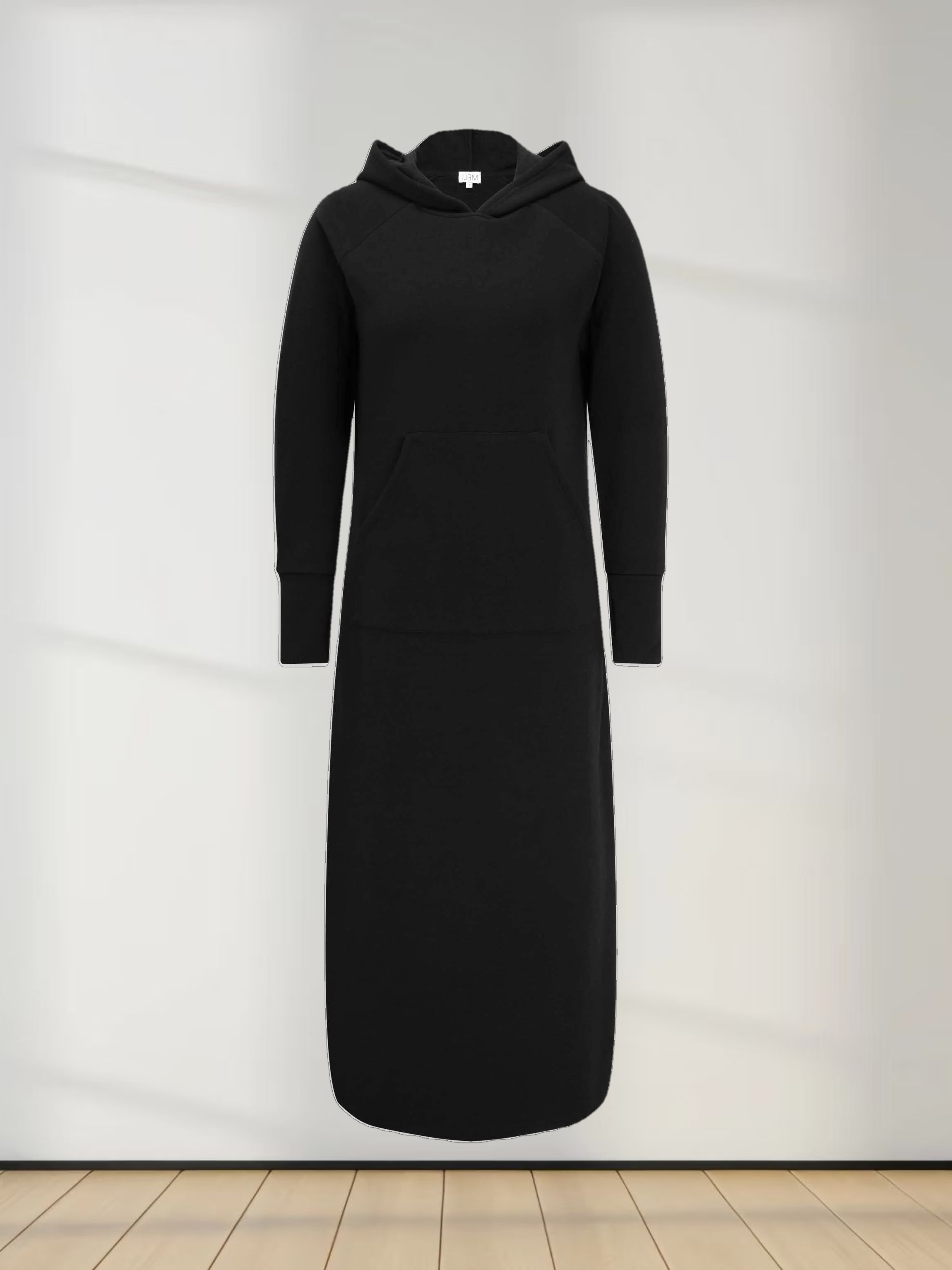 Hooded Sweatshirt Dress-Black