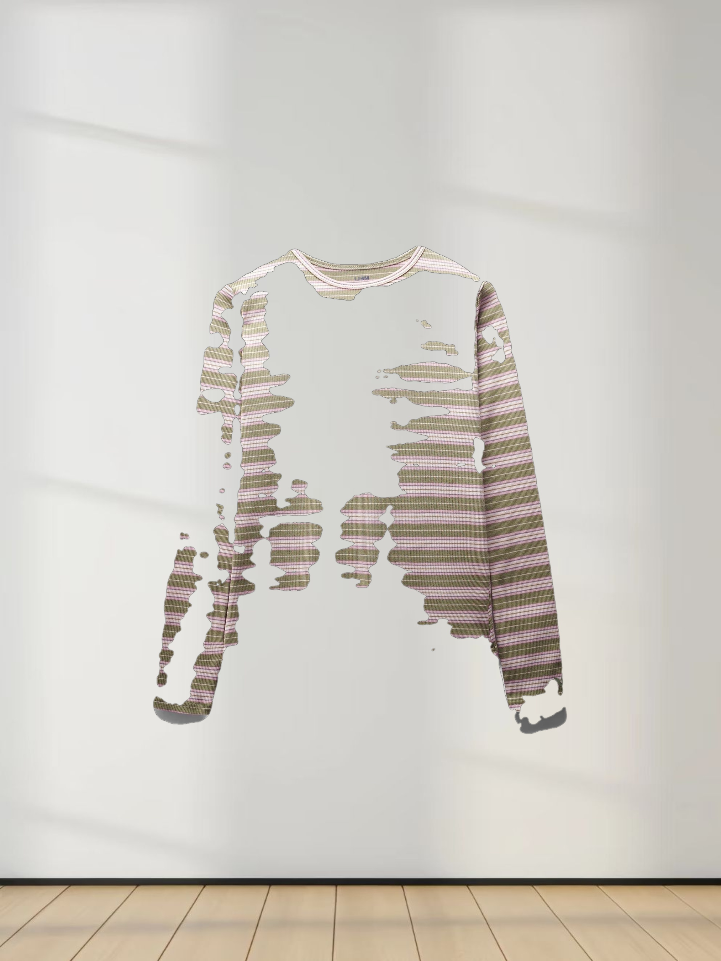 Multi Striped Ribbed Crew-Sage/Pink