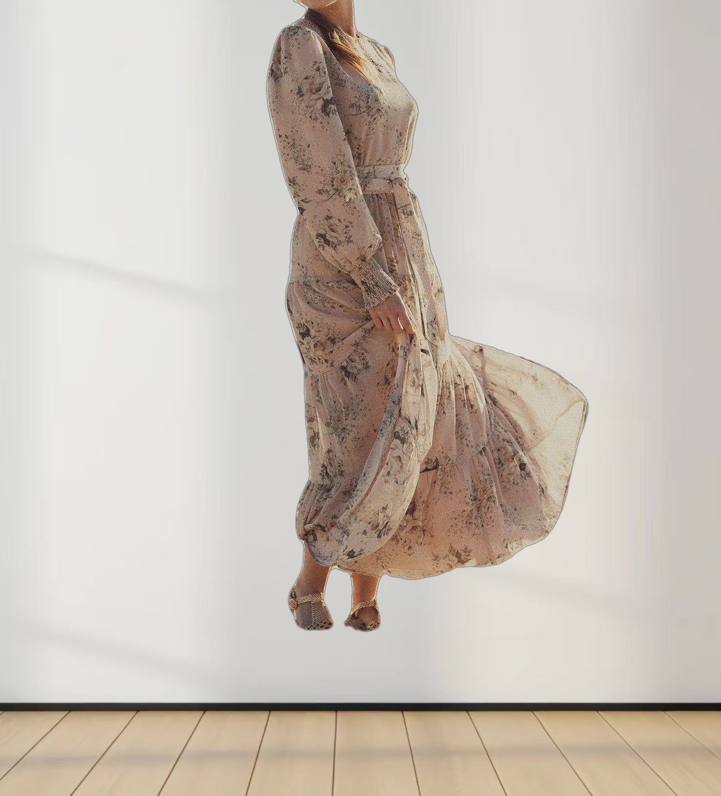 Collared Belted Tiered Dress-Vintage Floral