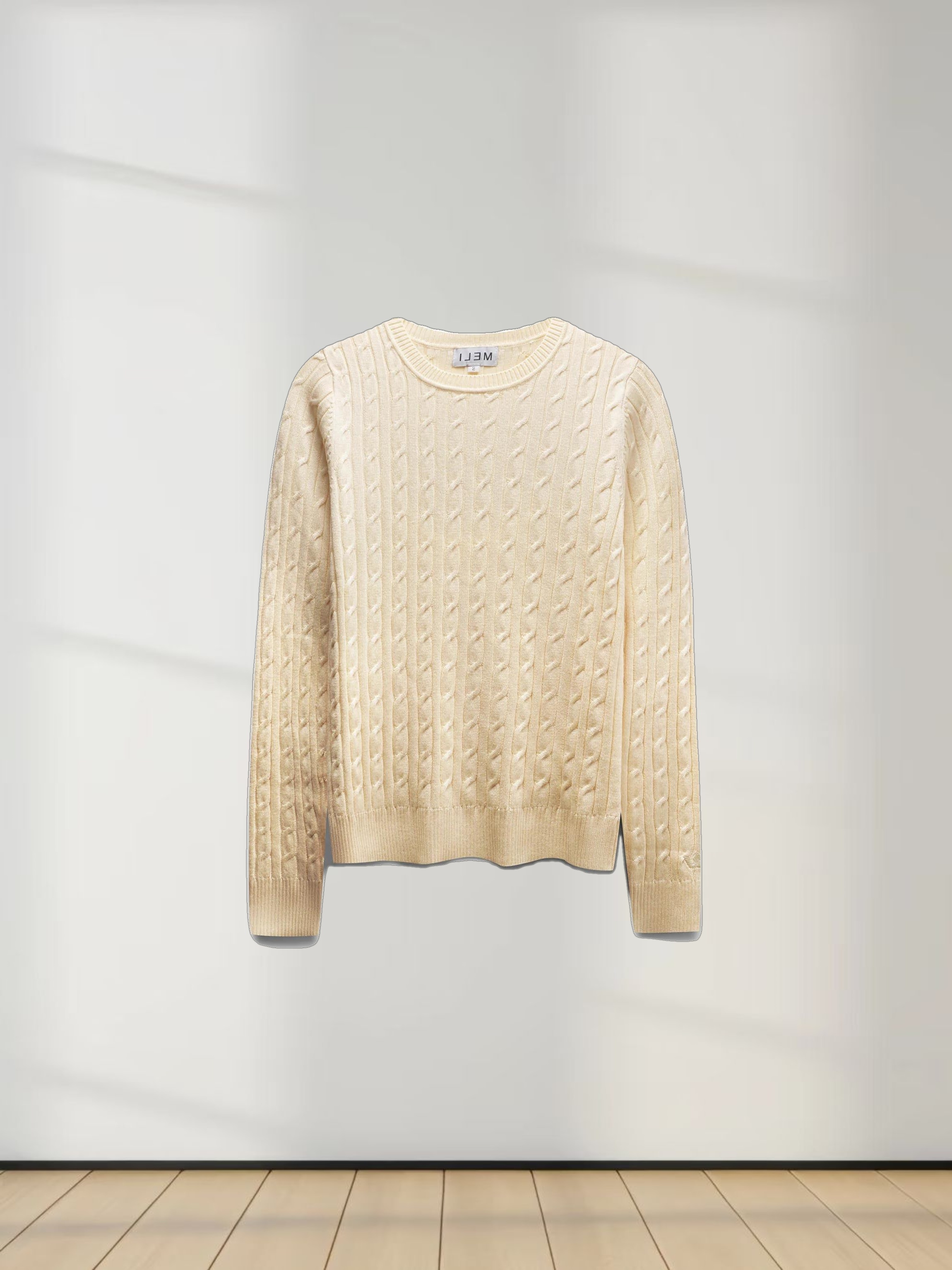 Knit Cable Sweater-Pale Yellow
