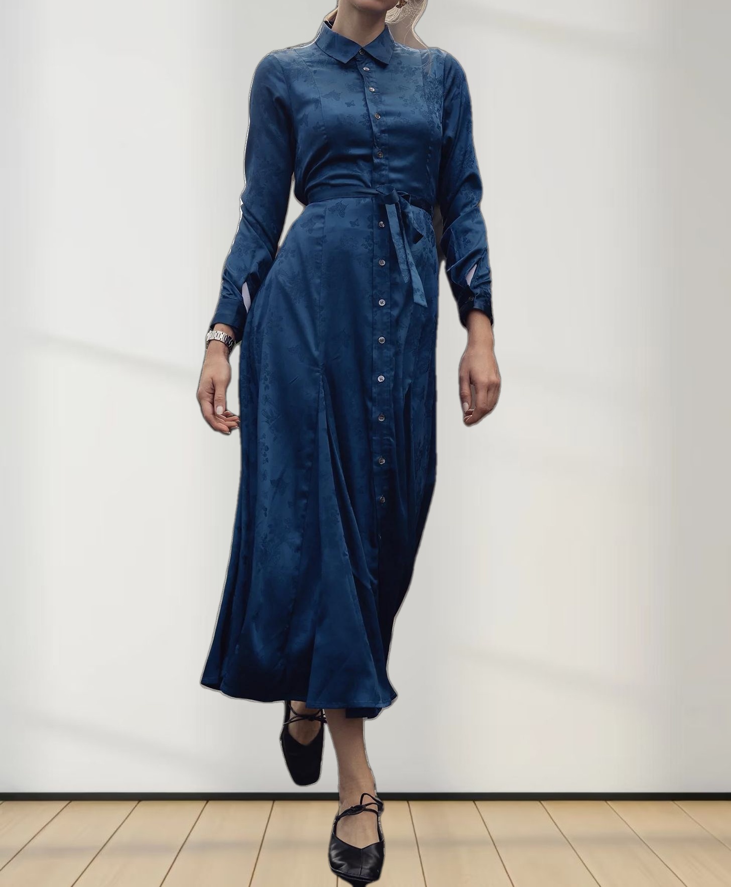 A Line Shirtdress-Teal