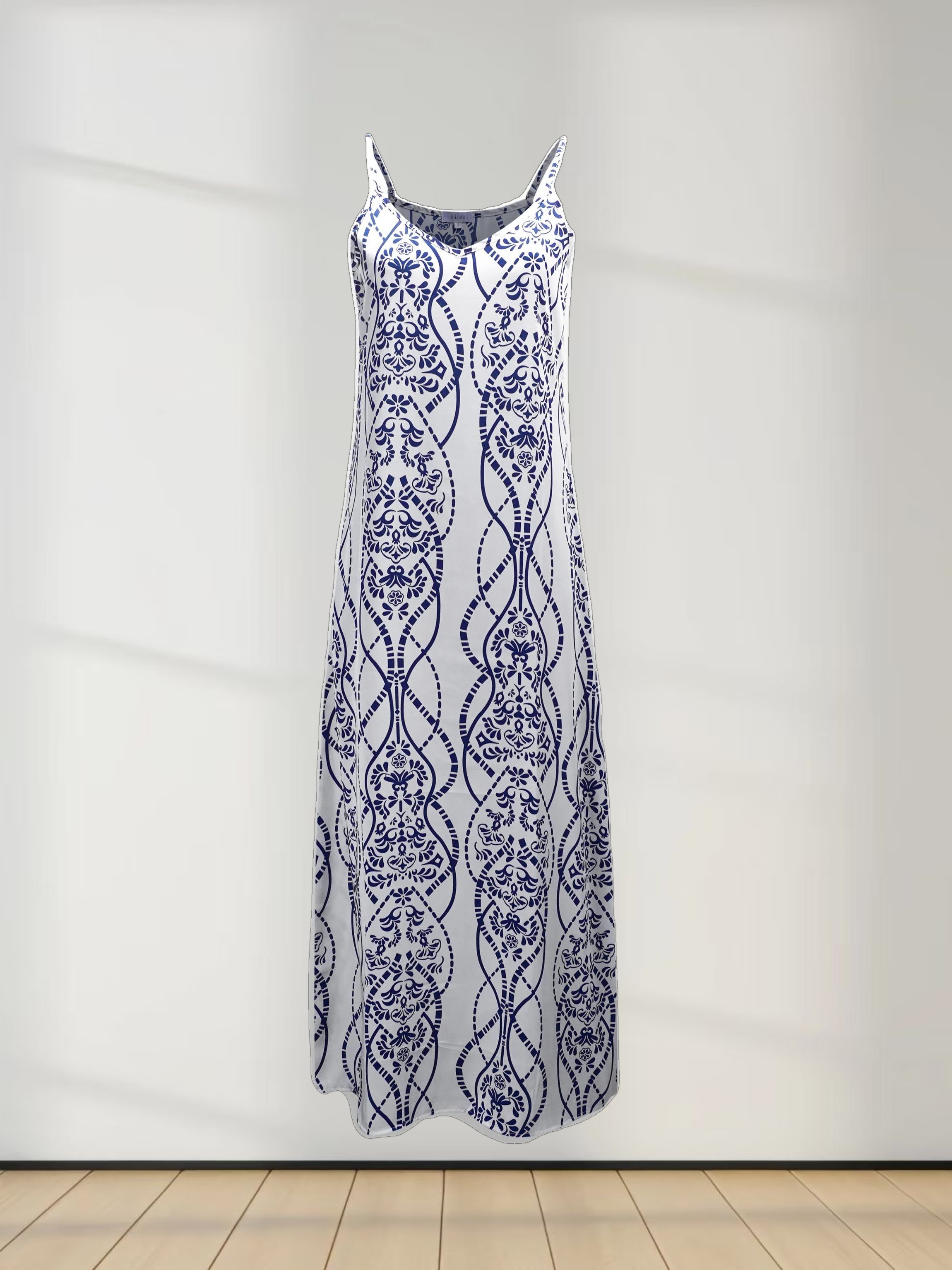 A-Line V Neck Slip Dress-Medallion Floral