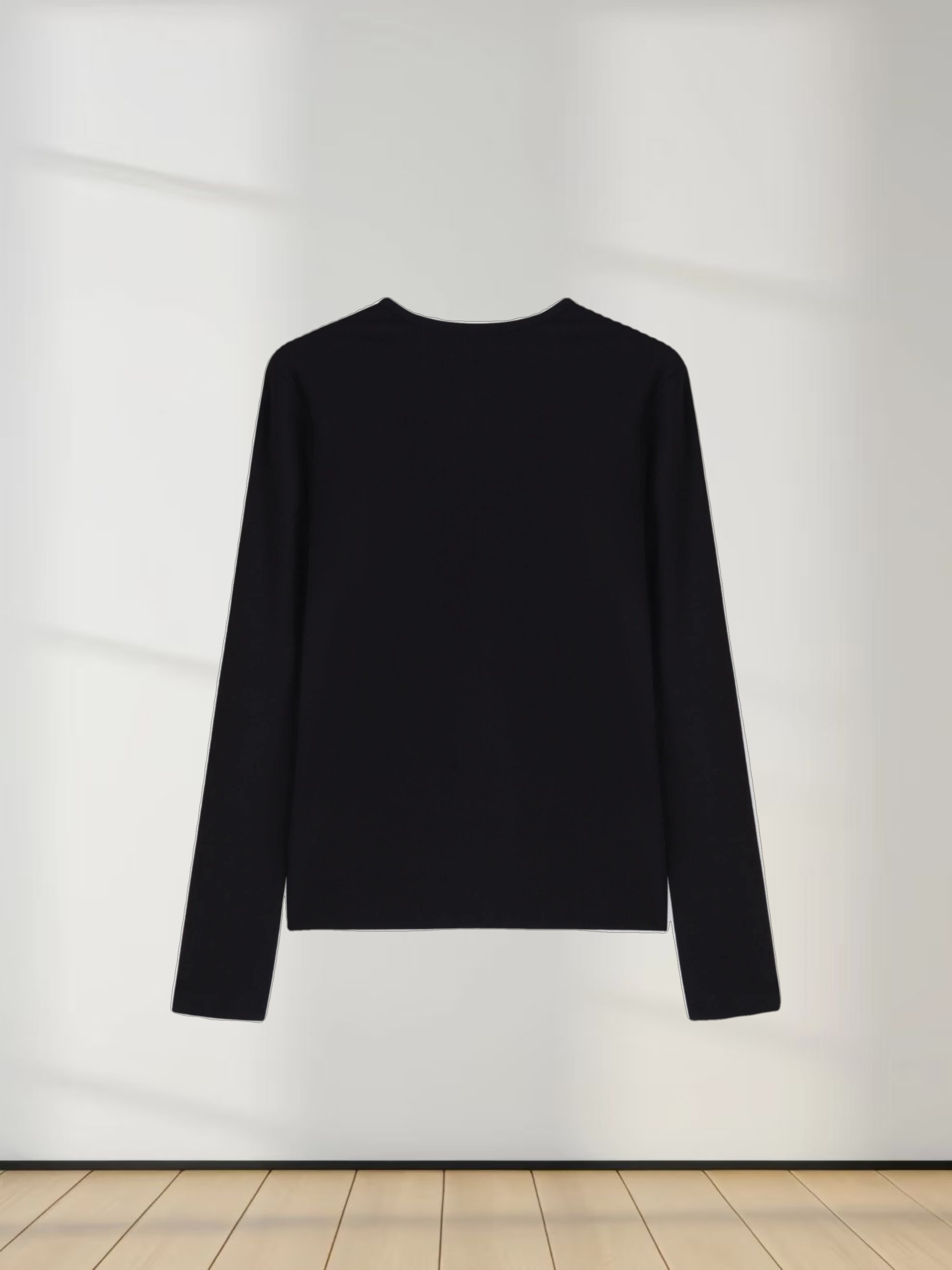 RIBBED HIGH V- LS-BLACK