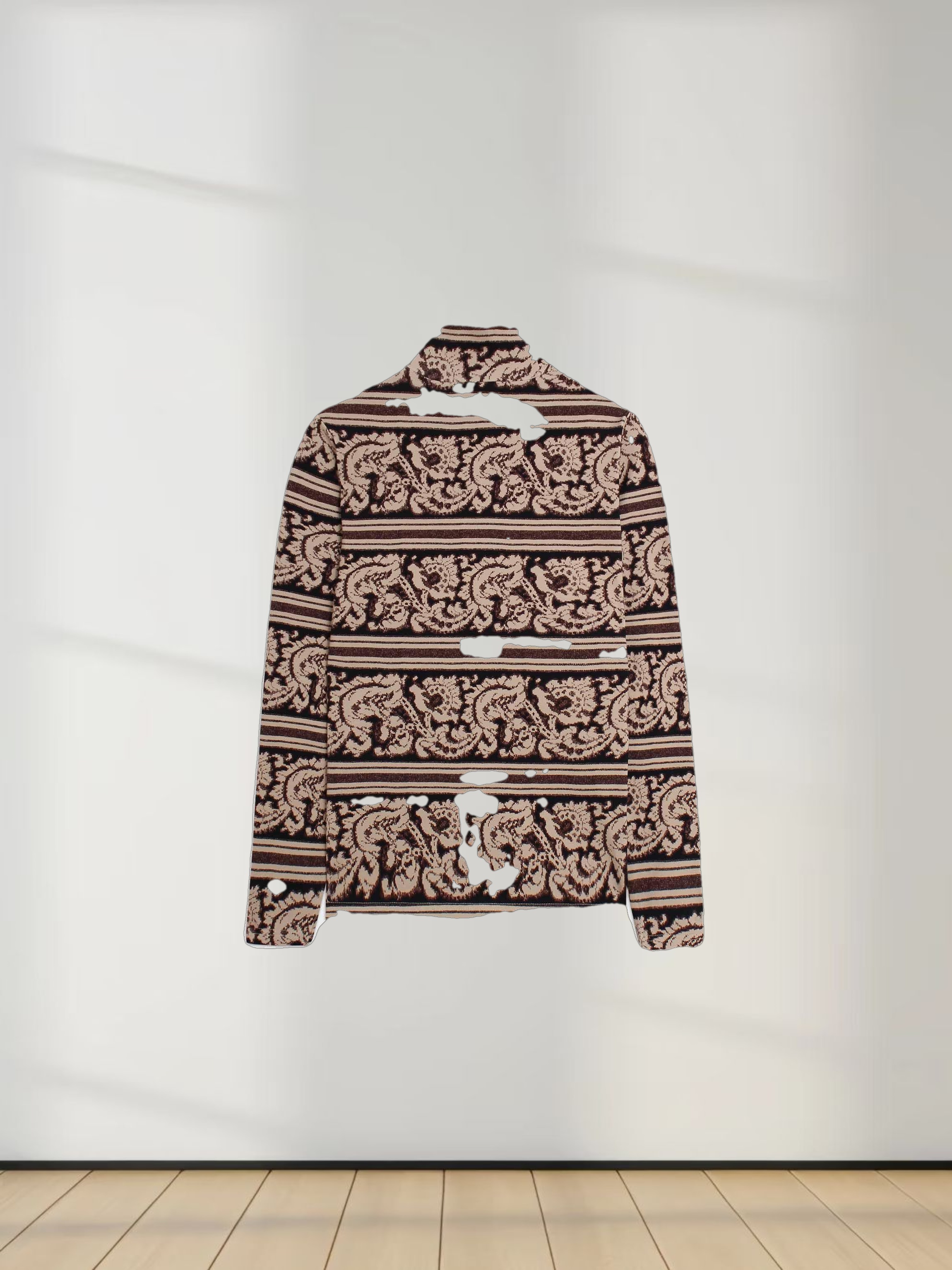 Printed Modal Turtleneck-Paisley Taupe