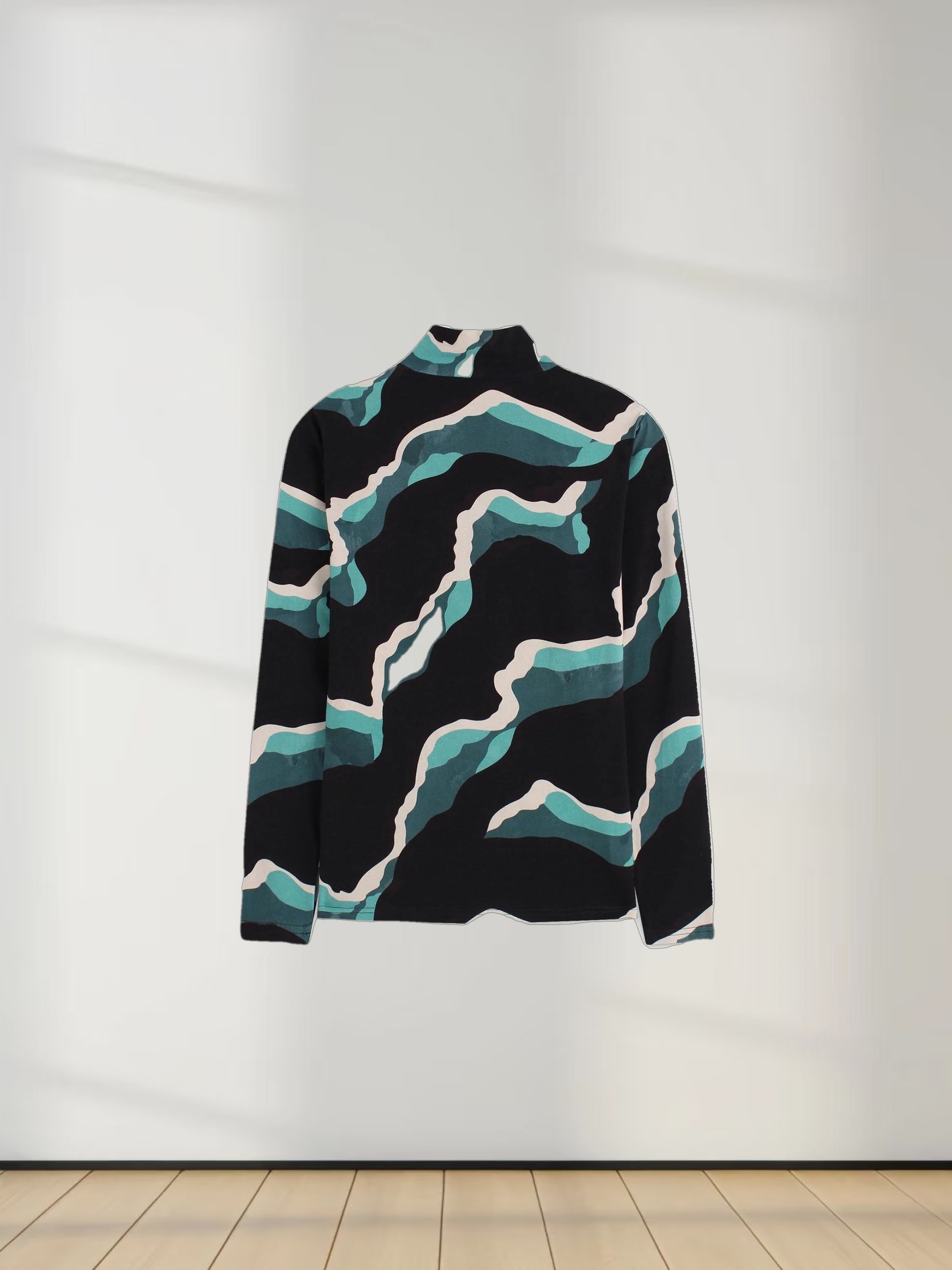 Printed Modal Turtleneck-Aqua Lightning