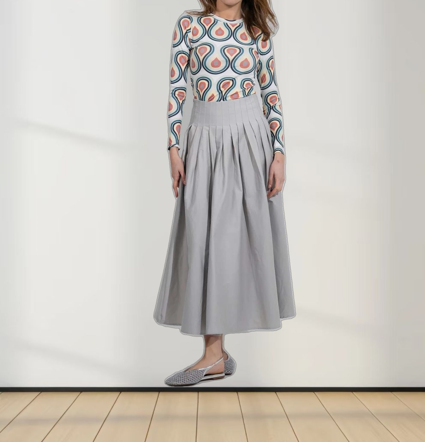Full Pleated Skirt-Ice Grey