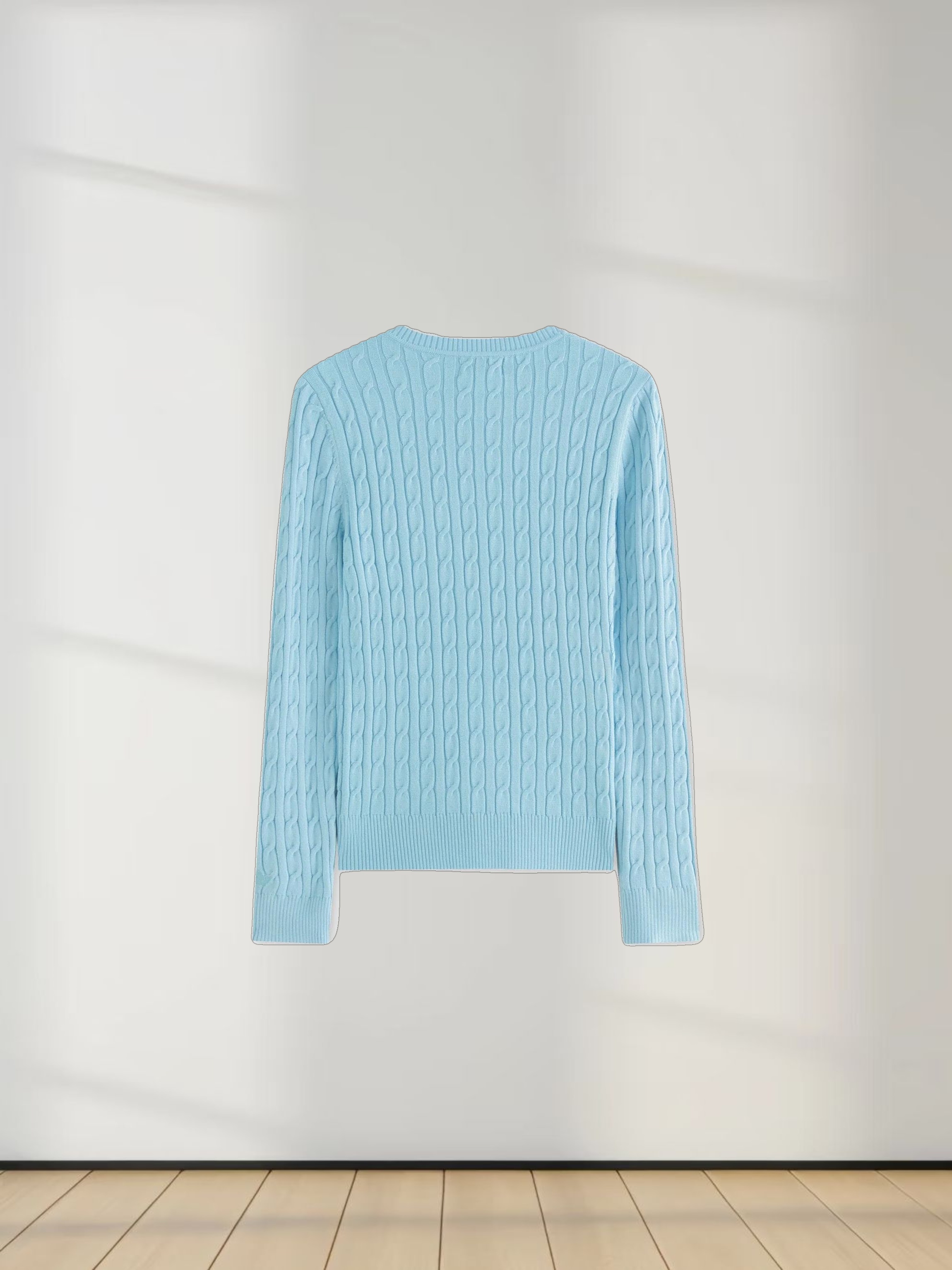 Knit Cable Sweater-Aqua Blue