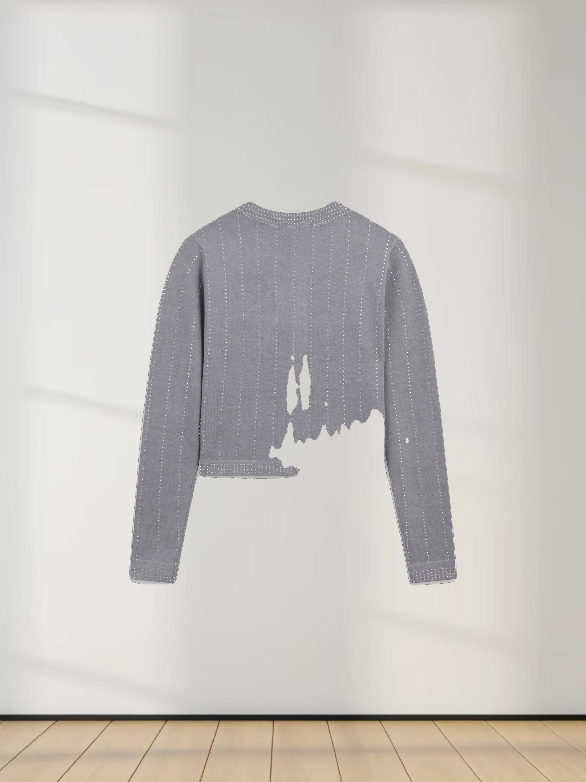 Crystal Pinstripe Crew Cardigan-Grey