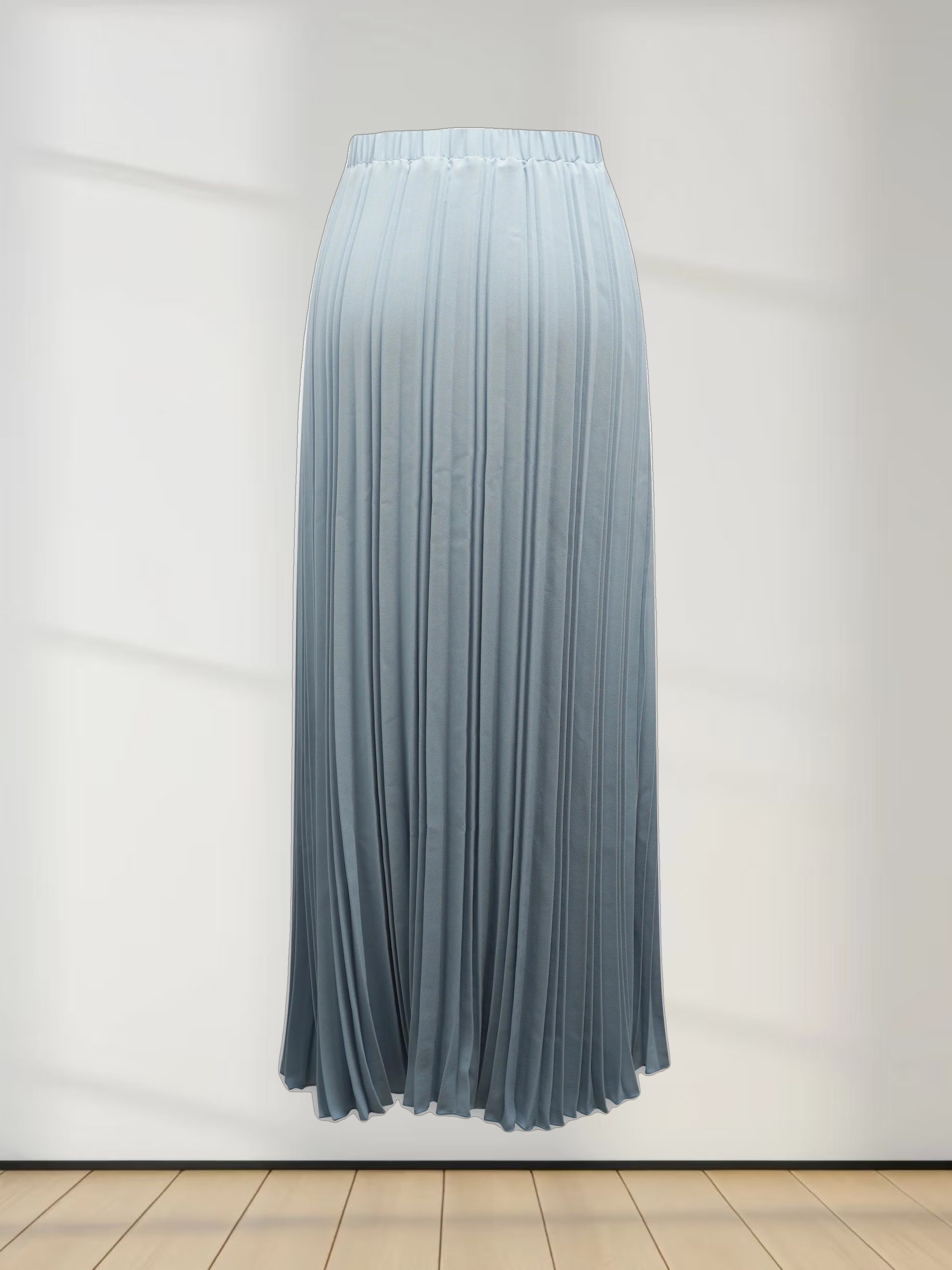 Crepe Pleated Maxi Skirt-Light Blue