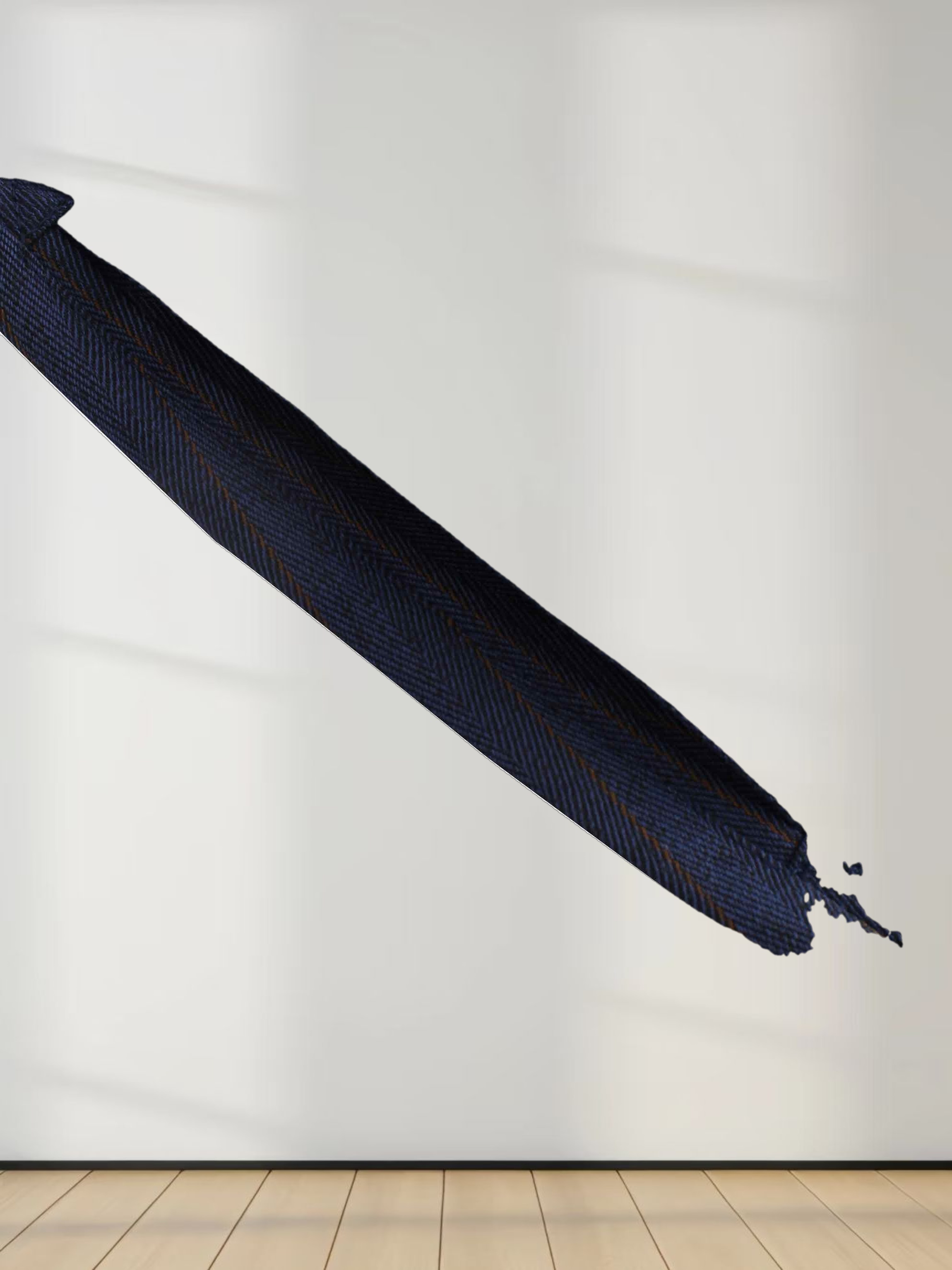 Herringbone Pinstripe Button Down A-Line Skirt-Navy/Brown