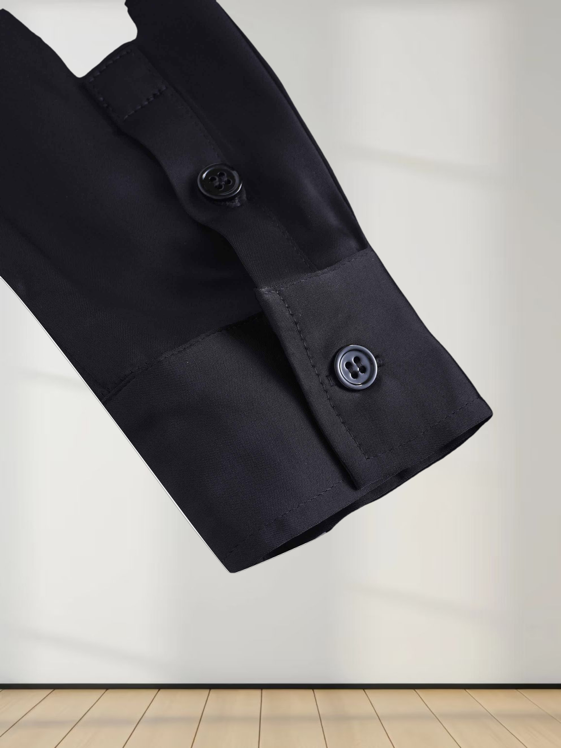 Gathered Back Shirtdress-Black