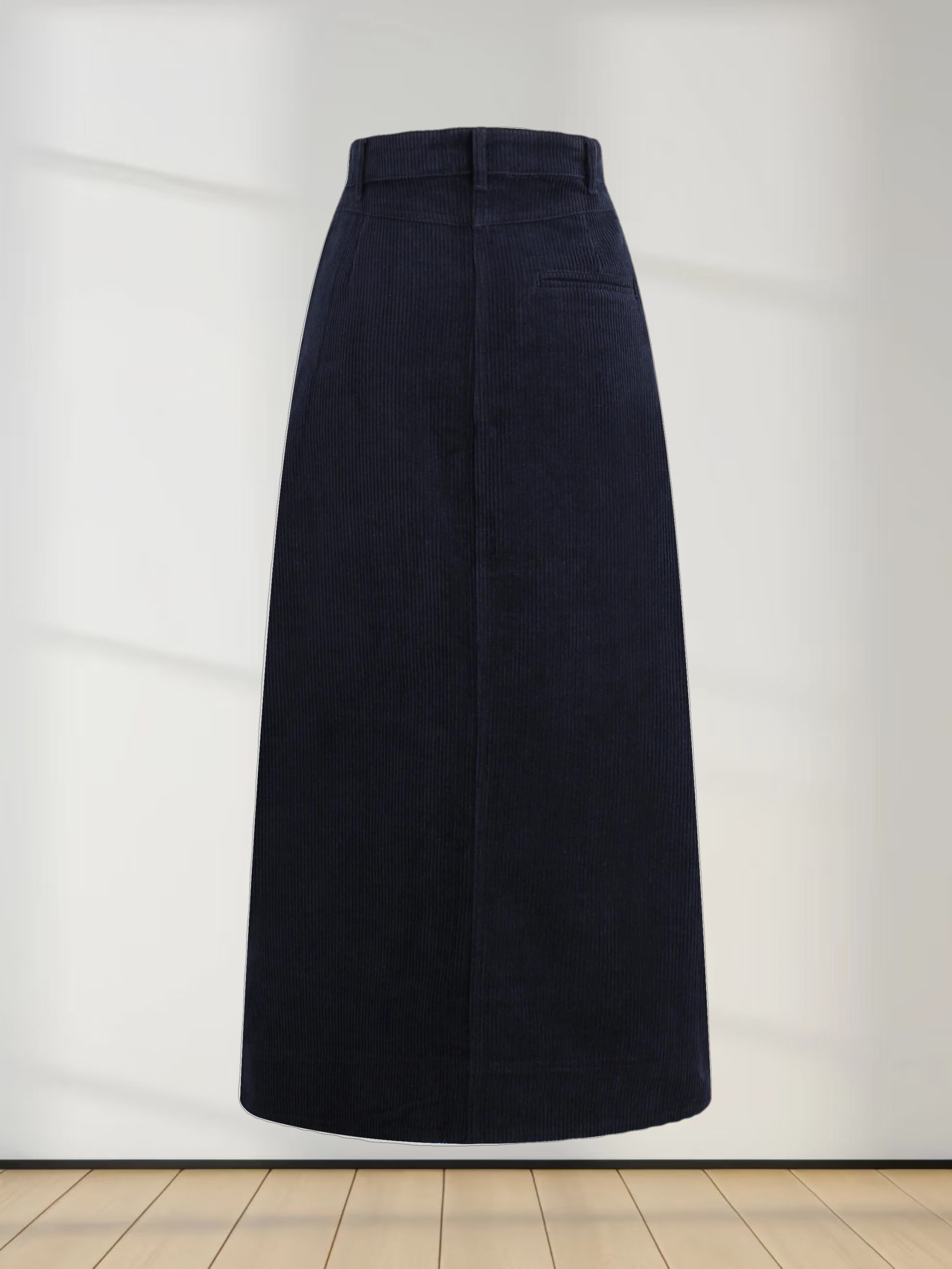 Straight Pocket Skirt-Navy