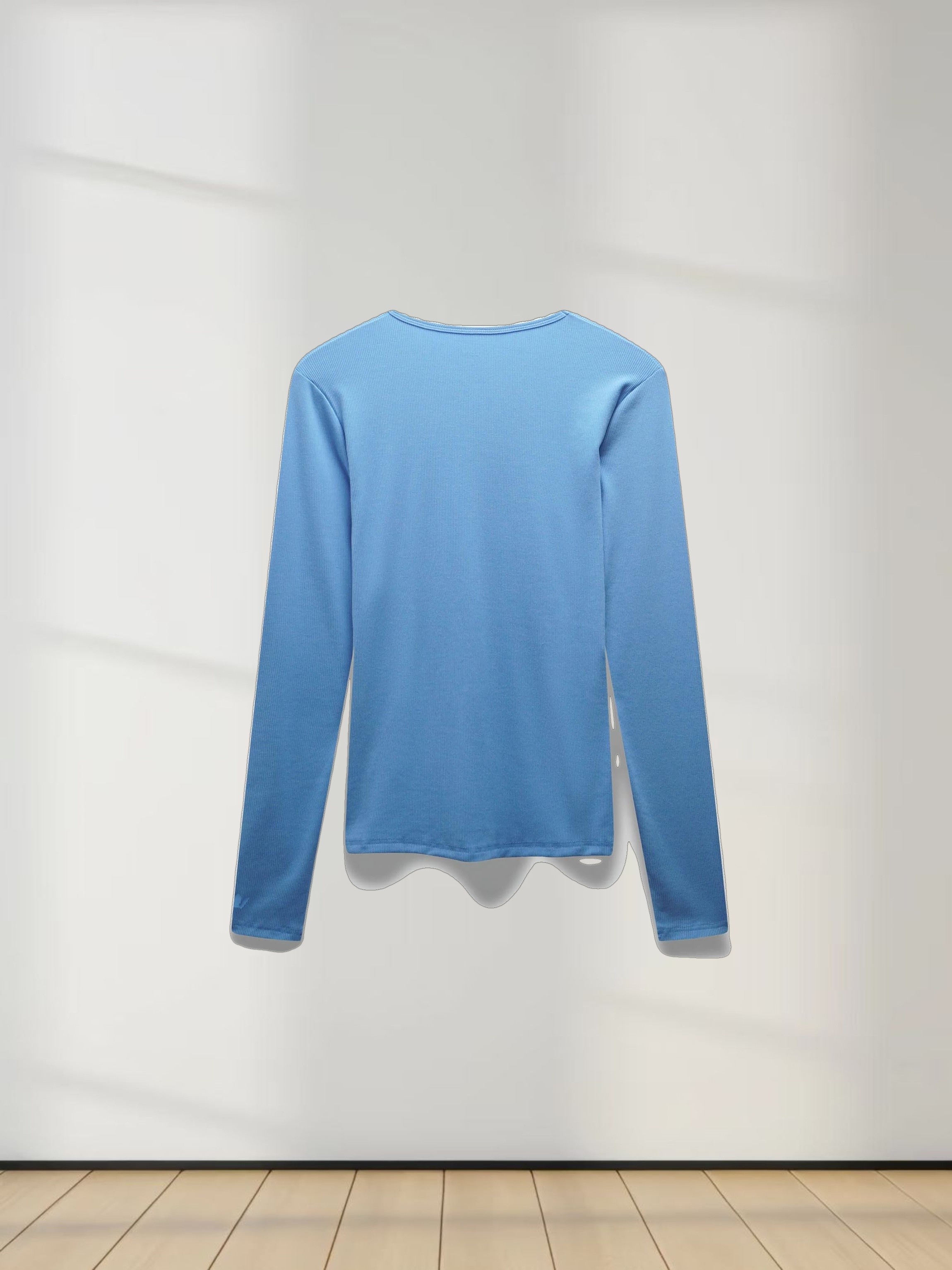 RIBBED HIGH V TEE LS-PERIWINKLE BLUE