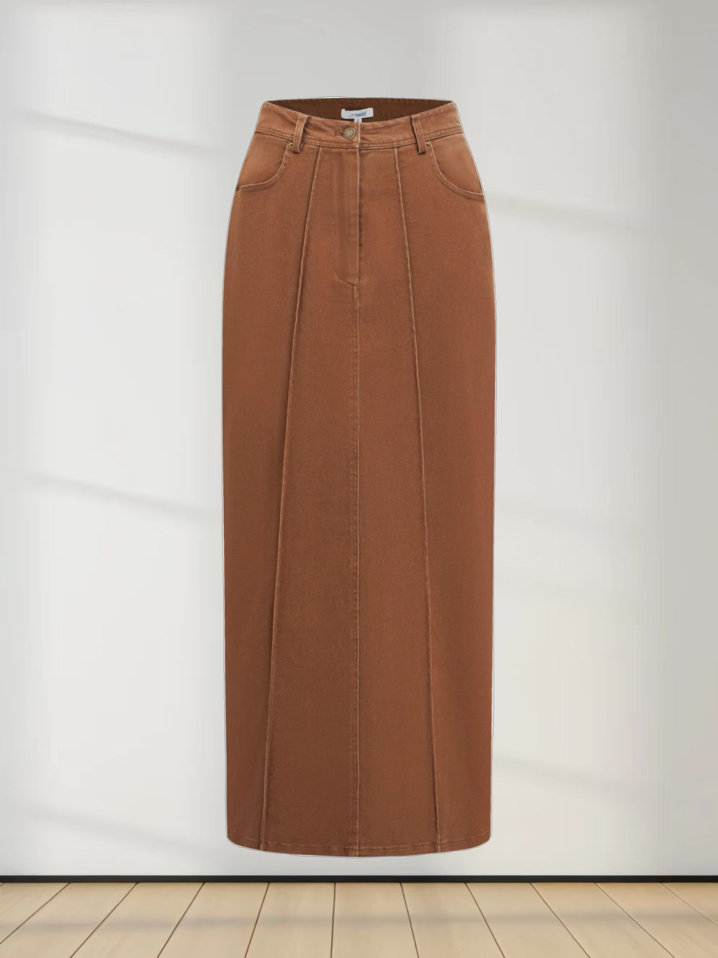 Side Seamed Twill Skirt-Brown