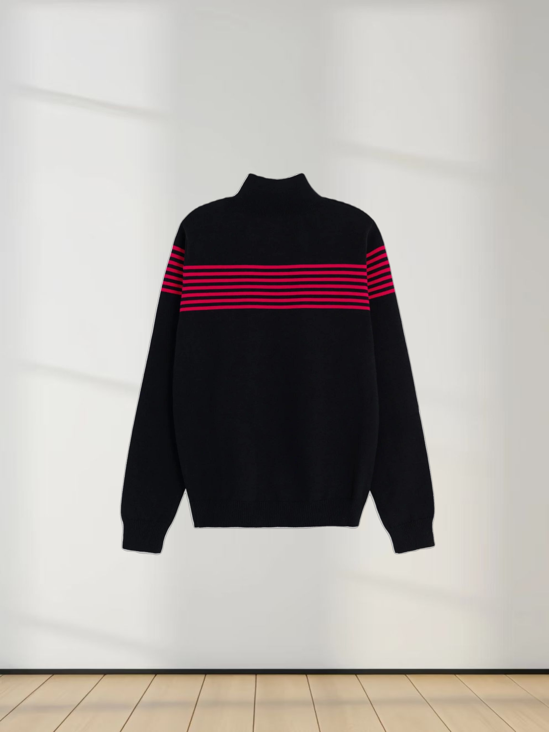 Thin Stripe Turtleneck  Sweater-Black/Hot Pink