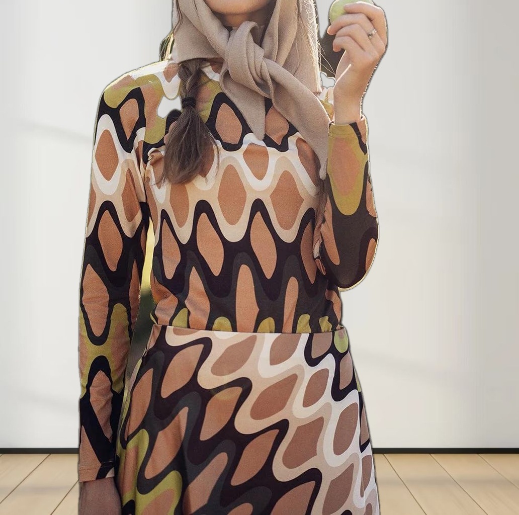 Printed Modal Turtleneck-Retro Swirl