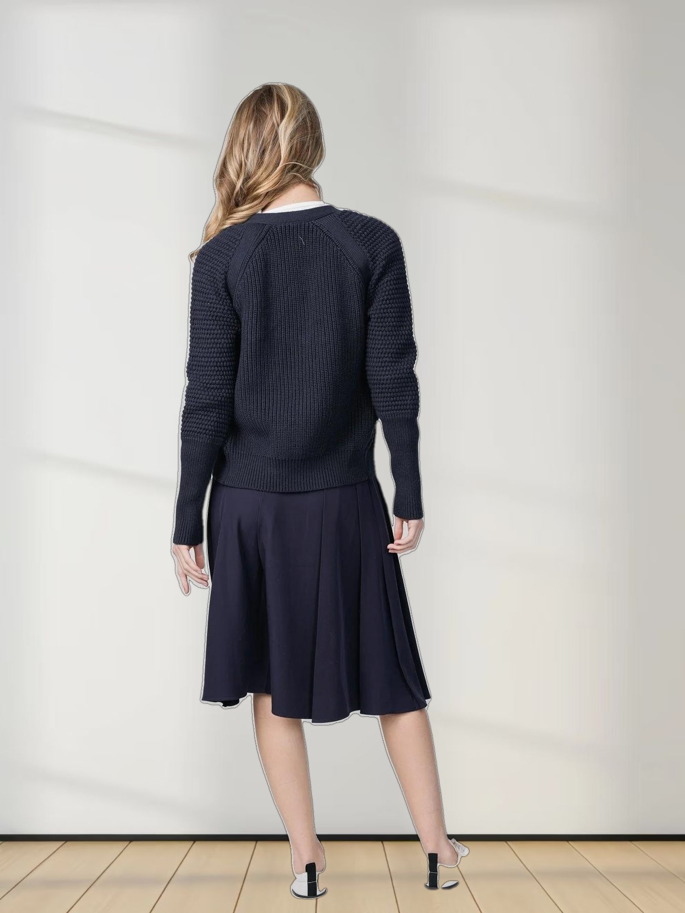 STITCHED DOWN PLEATED SKIRT(SHORT)-NAVY