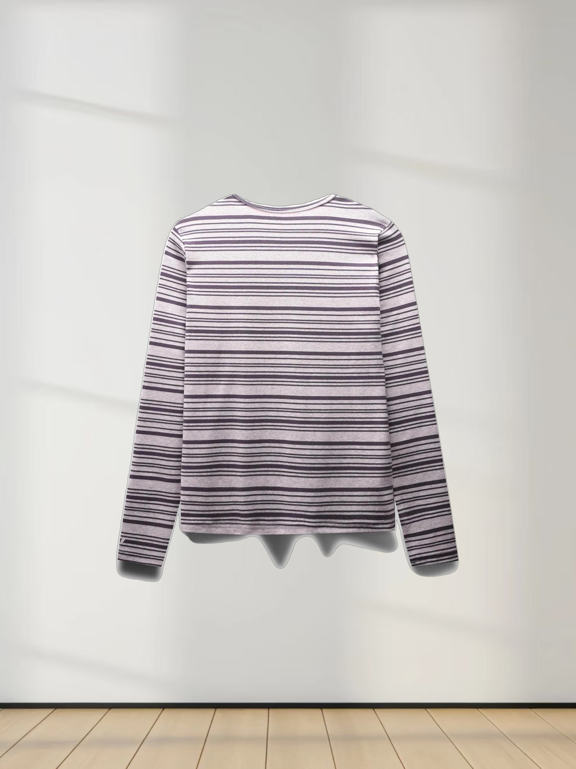 Flat Striped Crew Long Sleeve-Heathered Grey Stripe