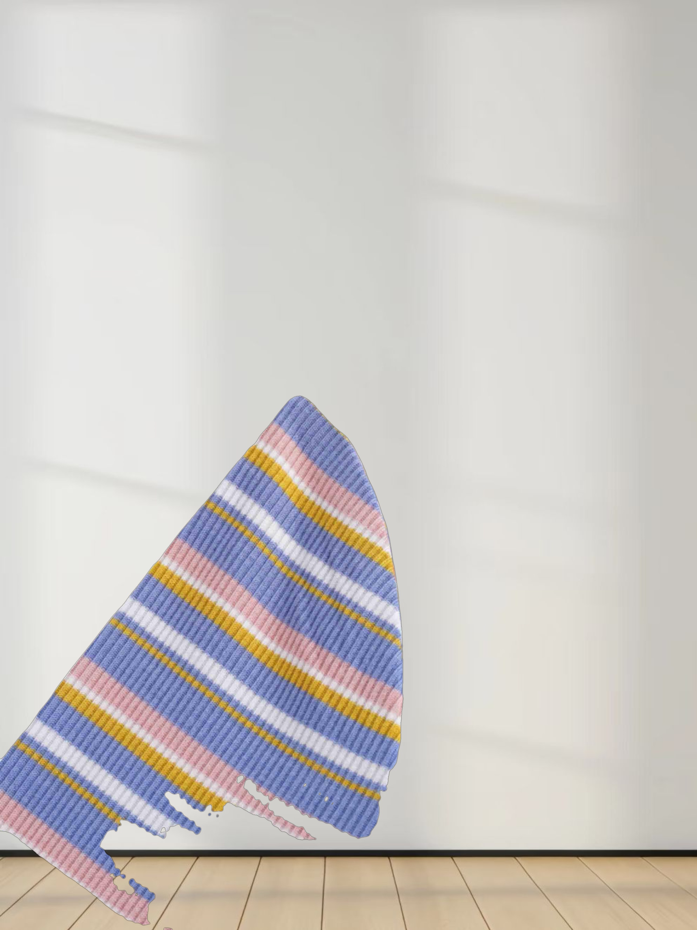 Ribbed Striped Crew 3/4 Sleeve-Light Blue/Pink