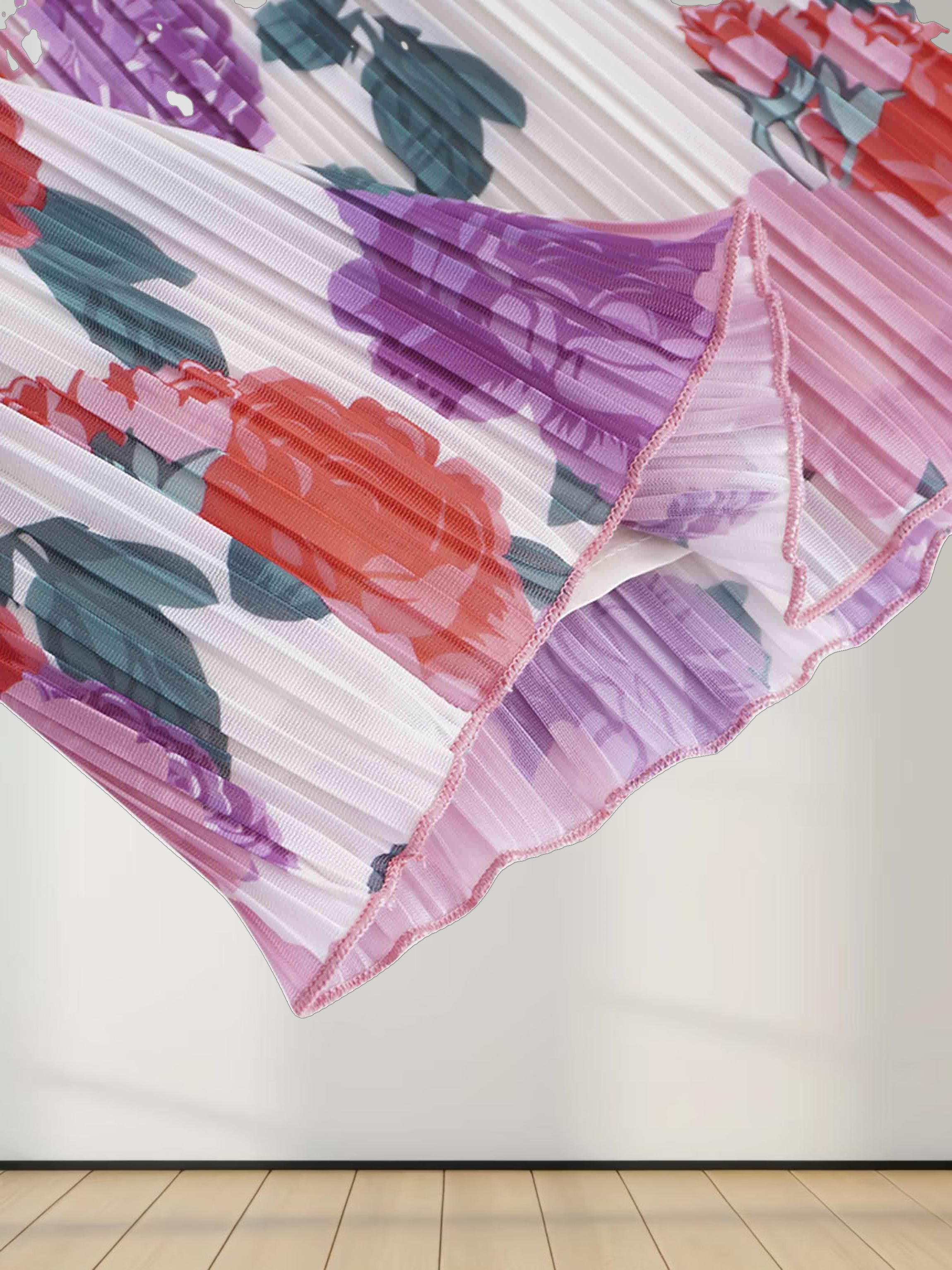 Layered Pintuck Pleated Skirt-Pink Floral