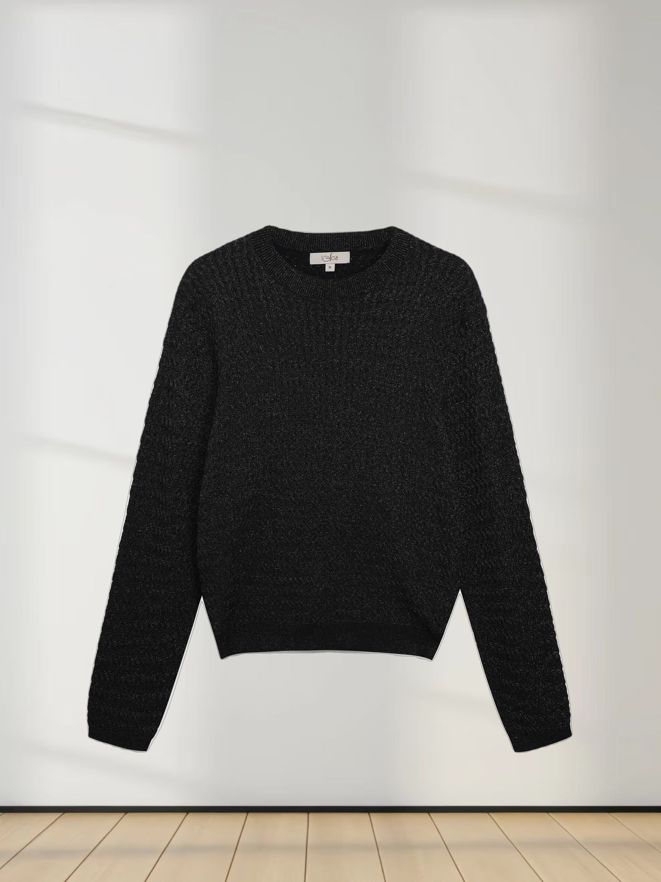Textured Lurex Crew Sweater-Black