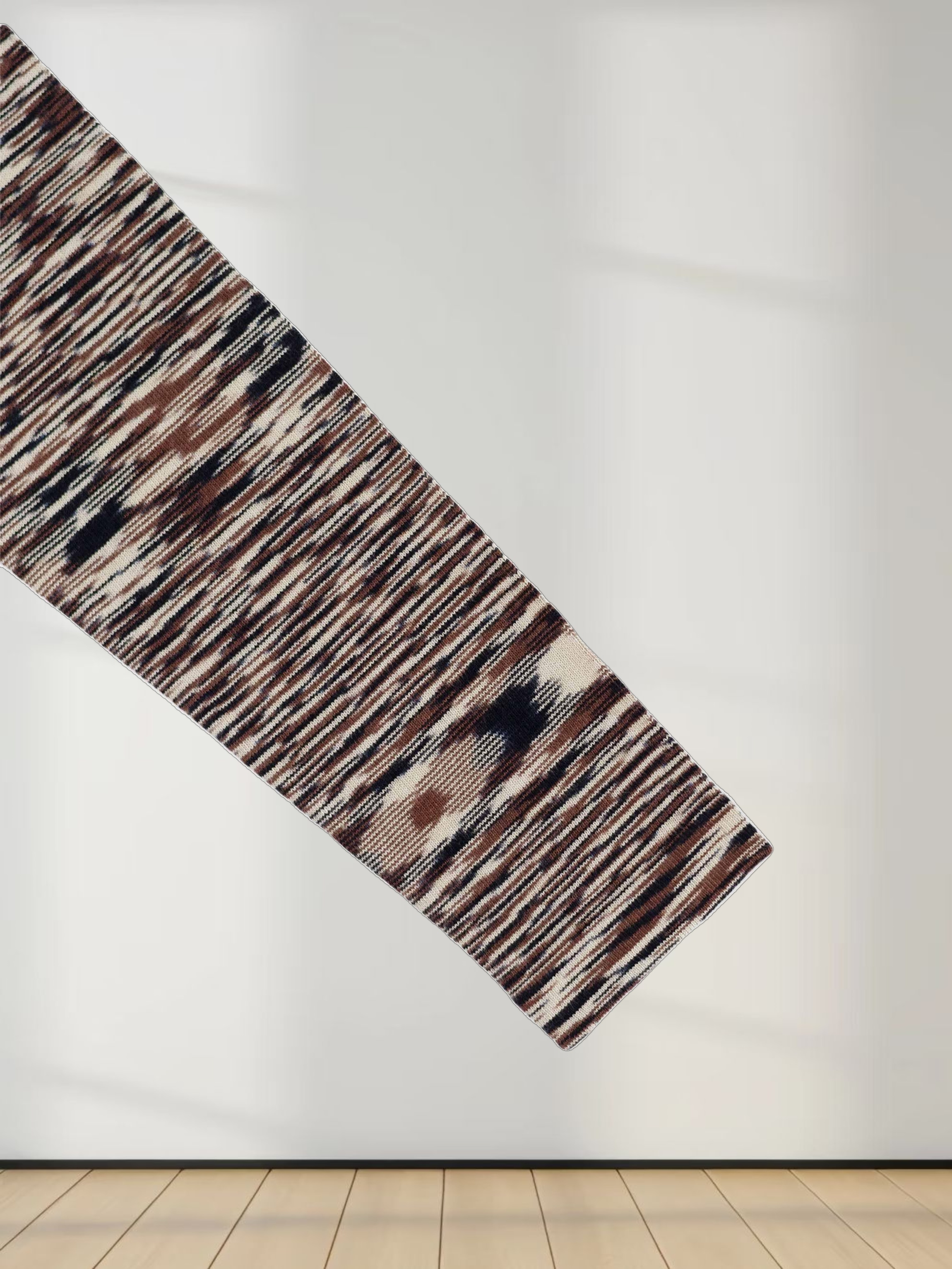 Abstract Stripe Knit Turtleneck-Brown