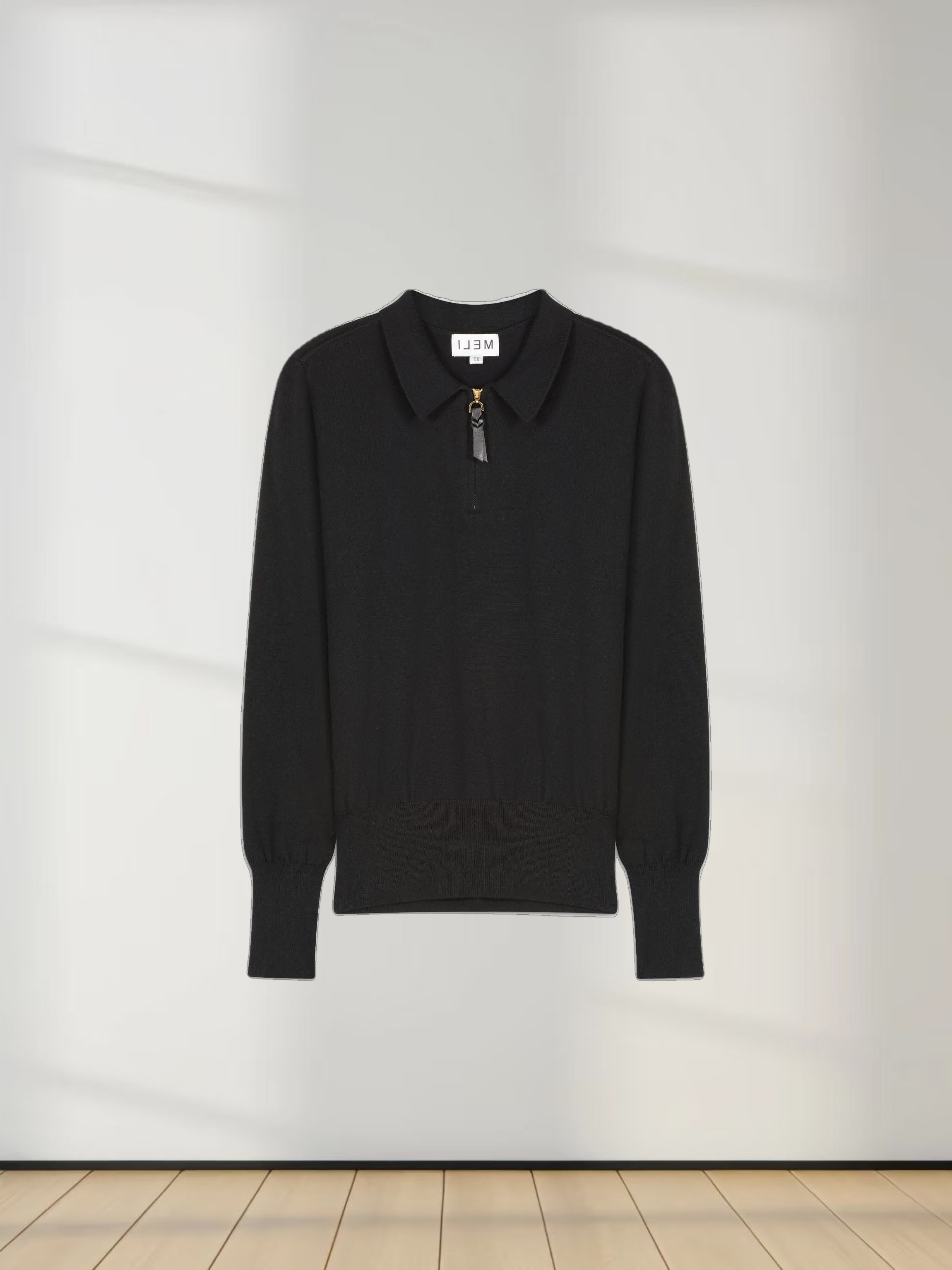 ZIPPER COLLAR SWEATER-BLACK