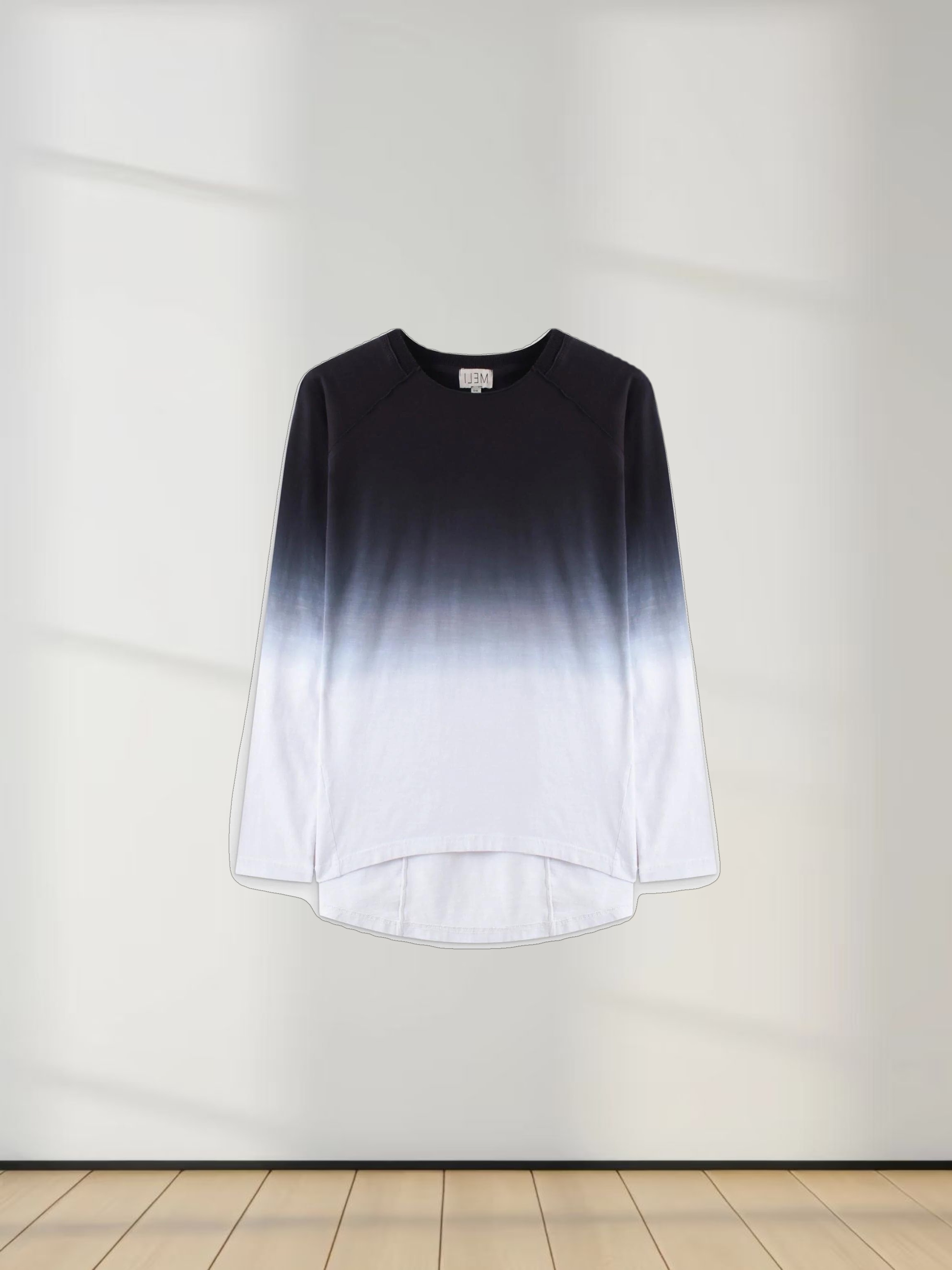 OMBRE PLEAT BACK TEE-BLACK