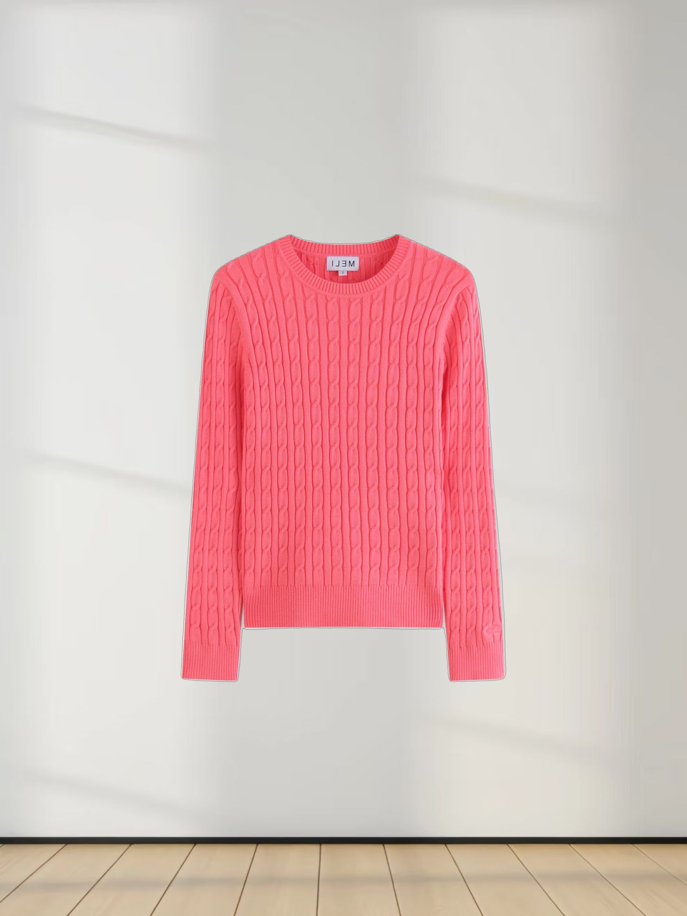 Knit Cable Sweater-Salmon