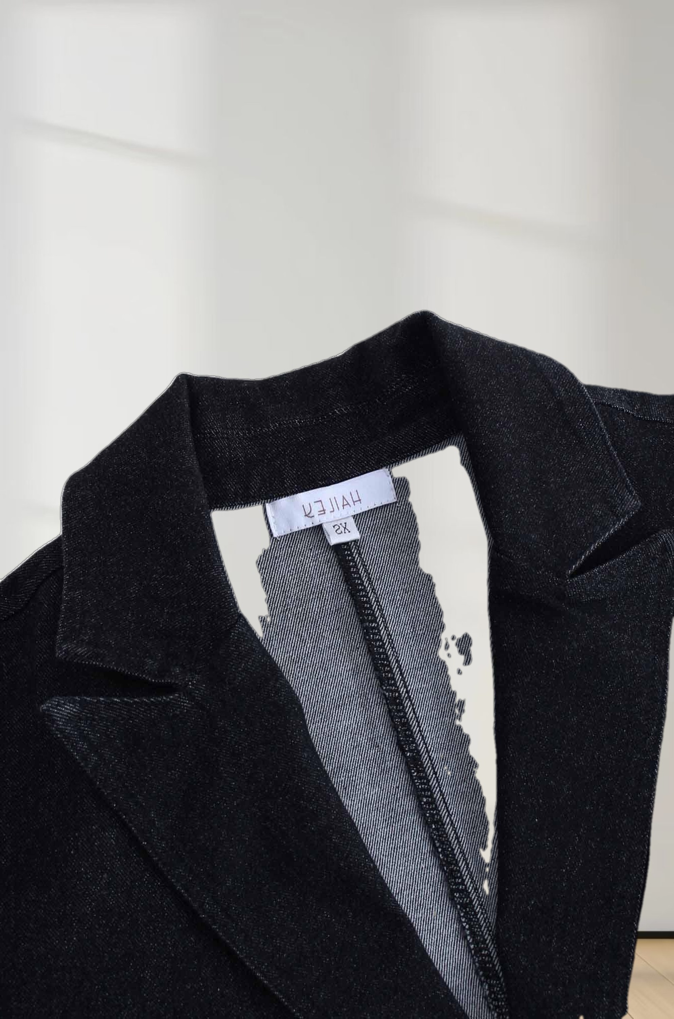 Leather Pocket Denim Blazer-Black