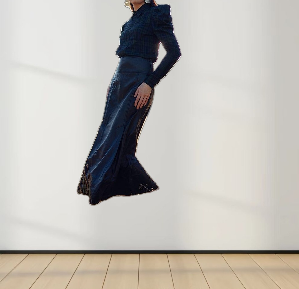 Leather Inverted Pleat Skirt-Navy