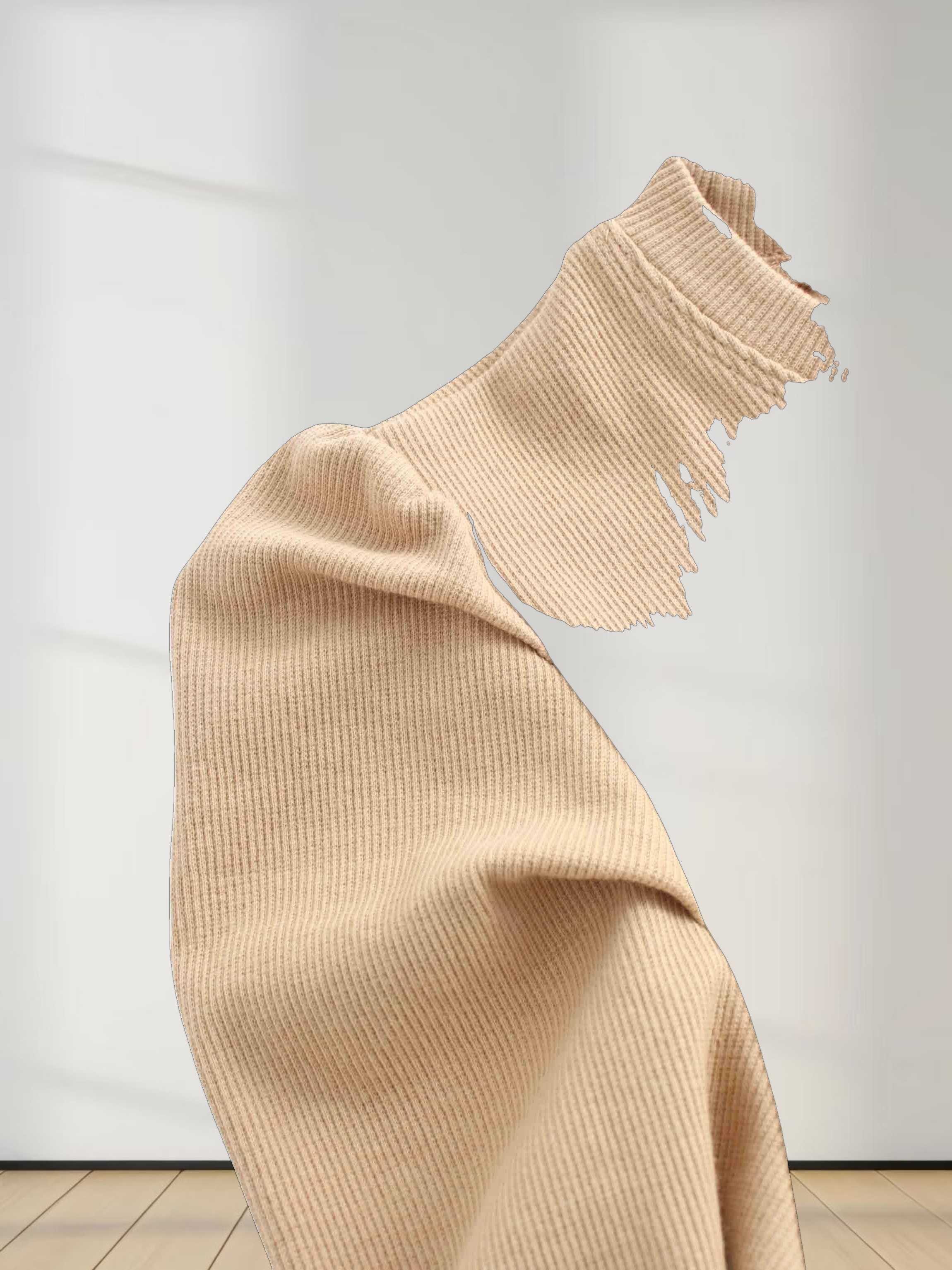 Ribbed Crew Neck Puff Sleeve Top-Tan