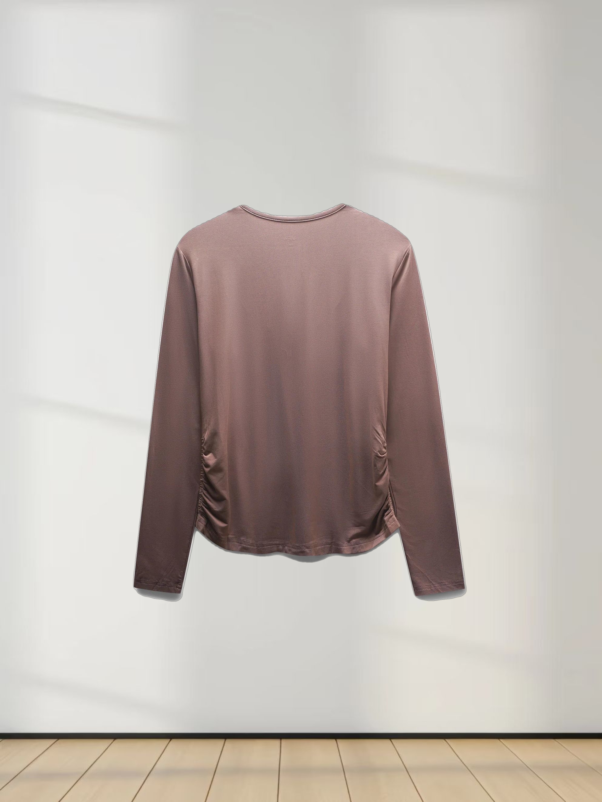 SIDE ELASTIC TEE-BROWN
