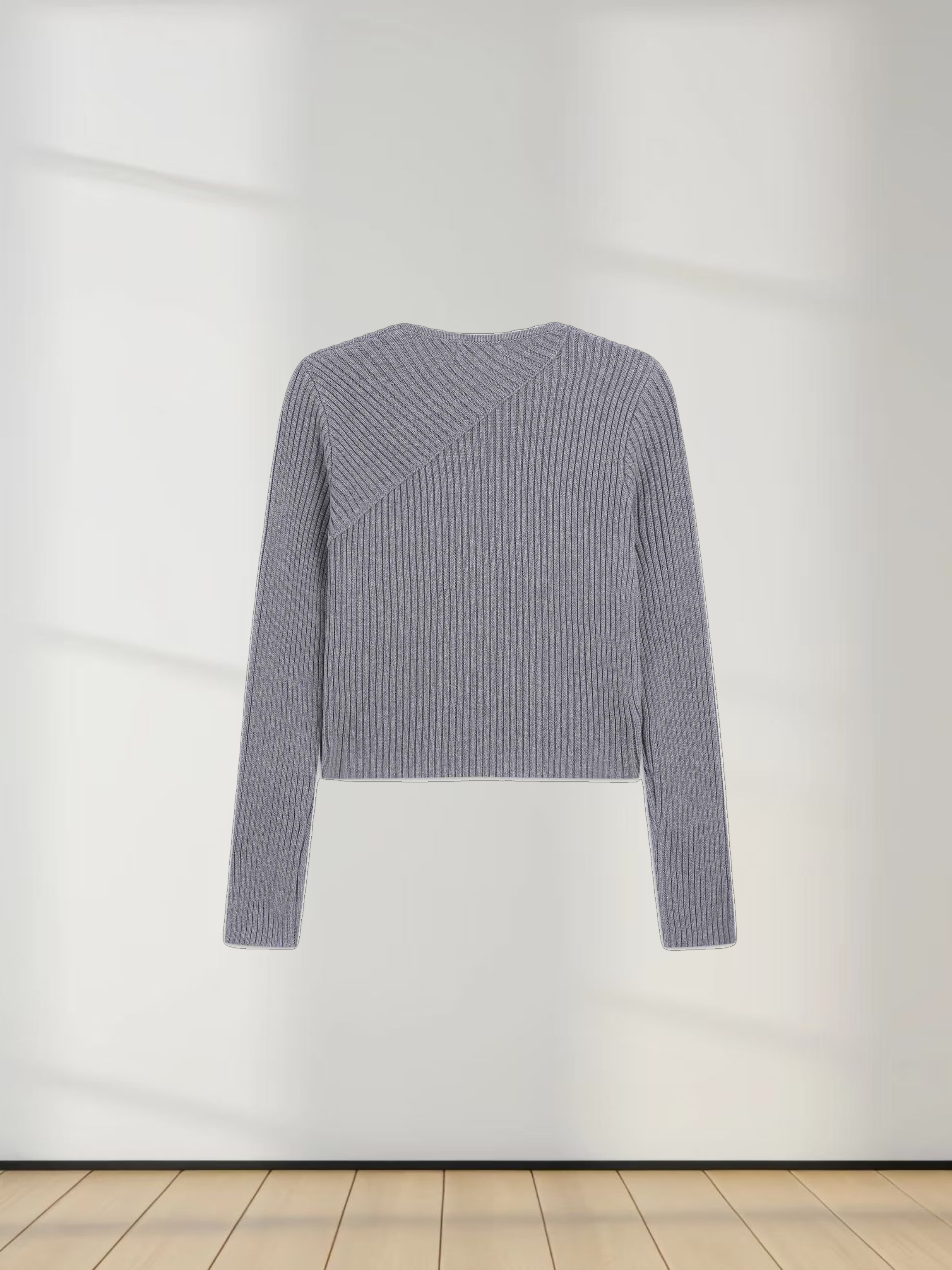 V Bottom Crop Sweater-Grey