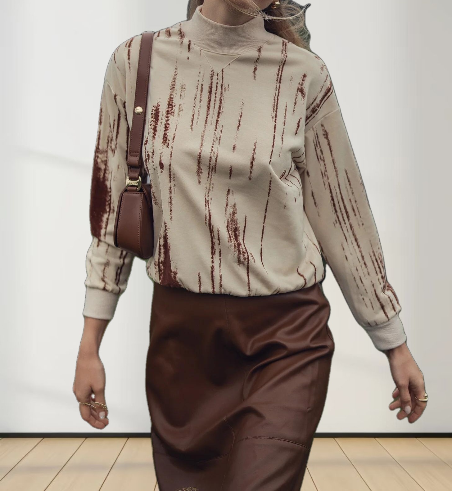 Tie Dye Splash Sweatshirt-Cream/Brown