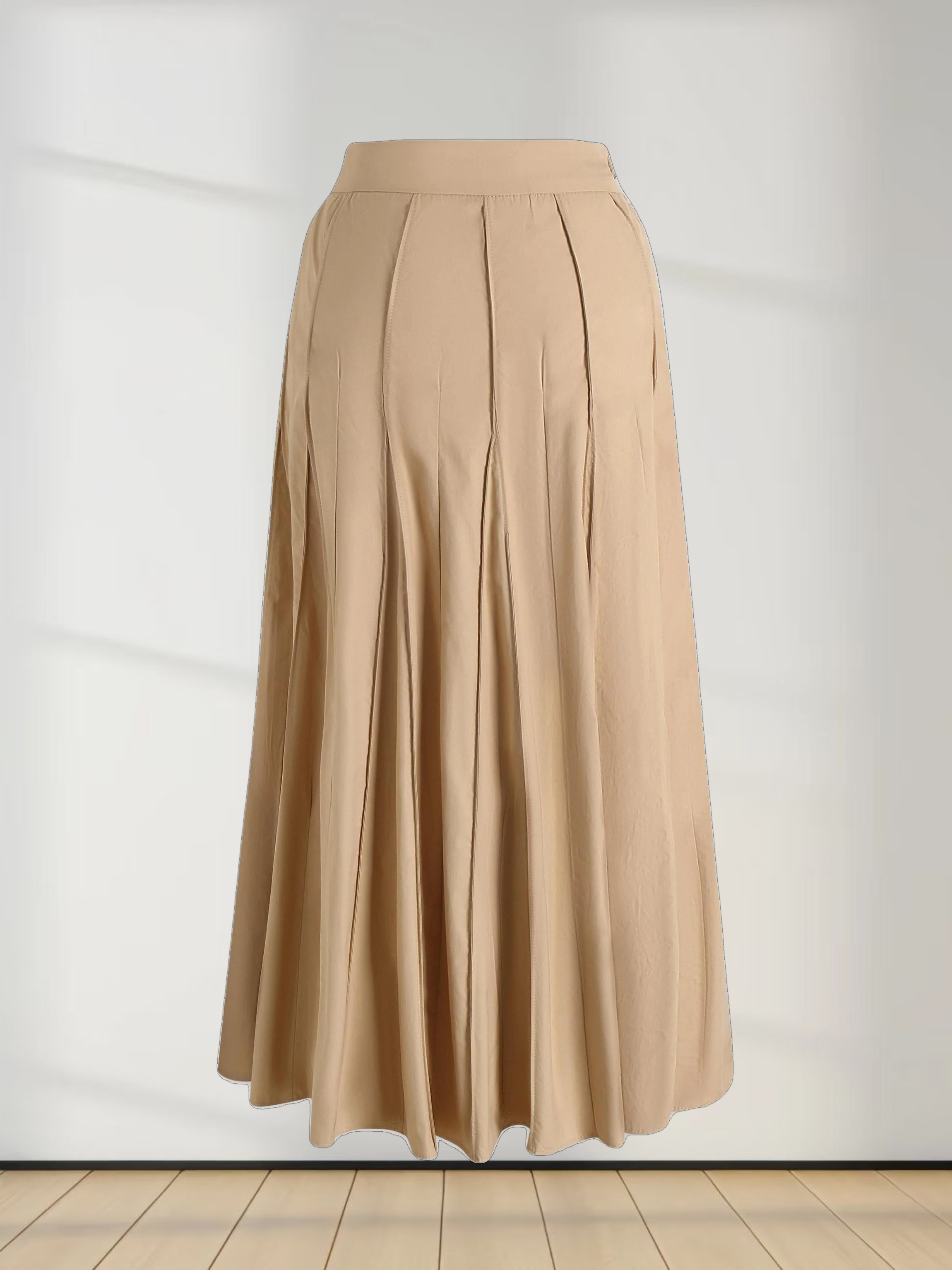 Cotton Pleated Skirt-Tan