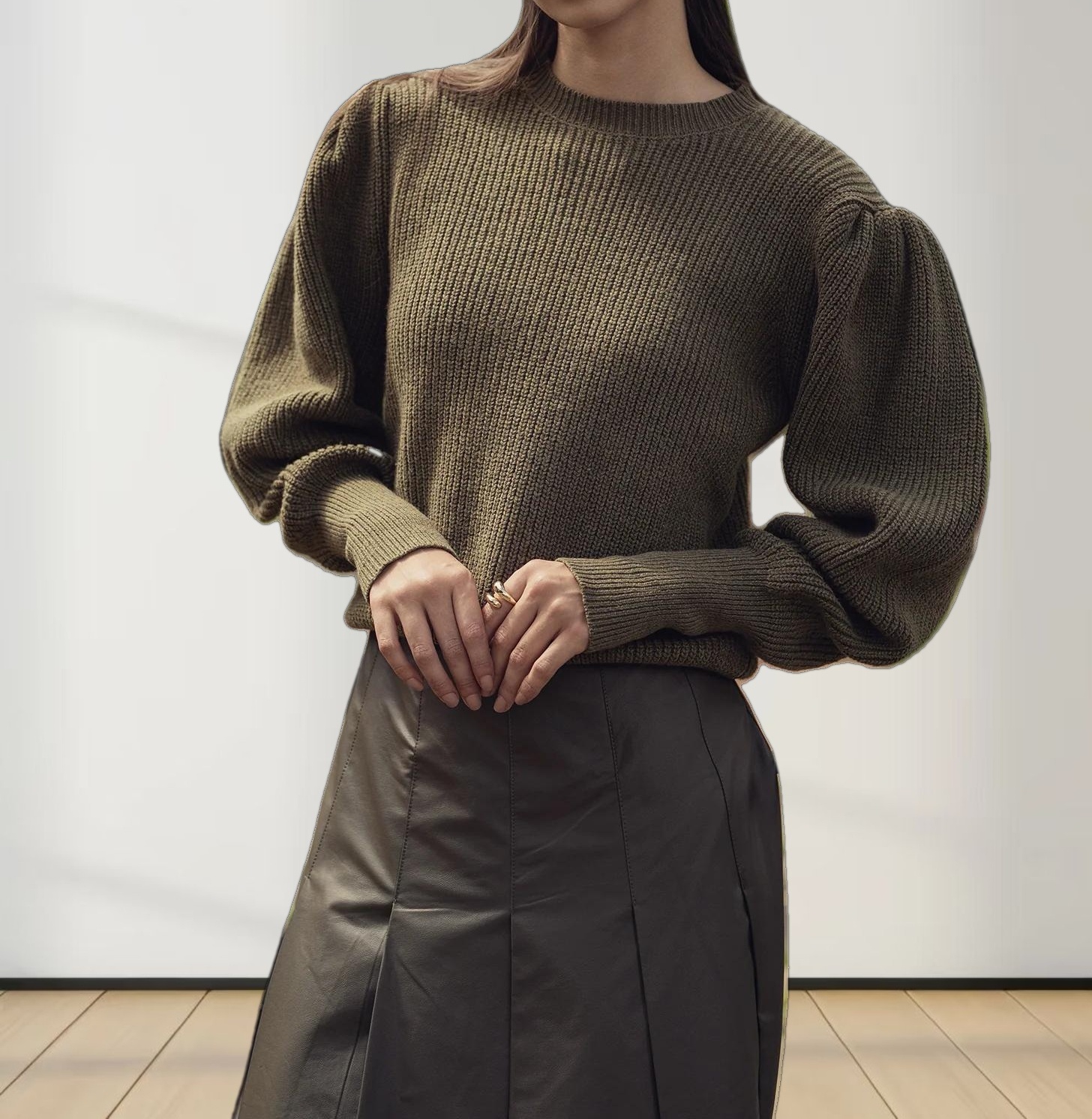 Puff Sleeve Sweater-Olive