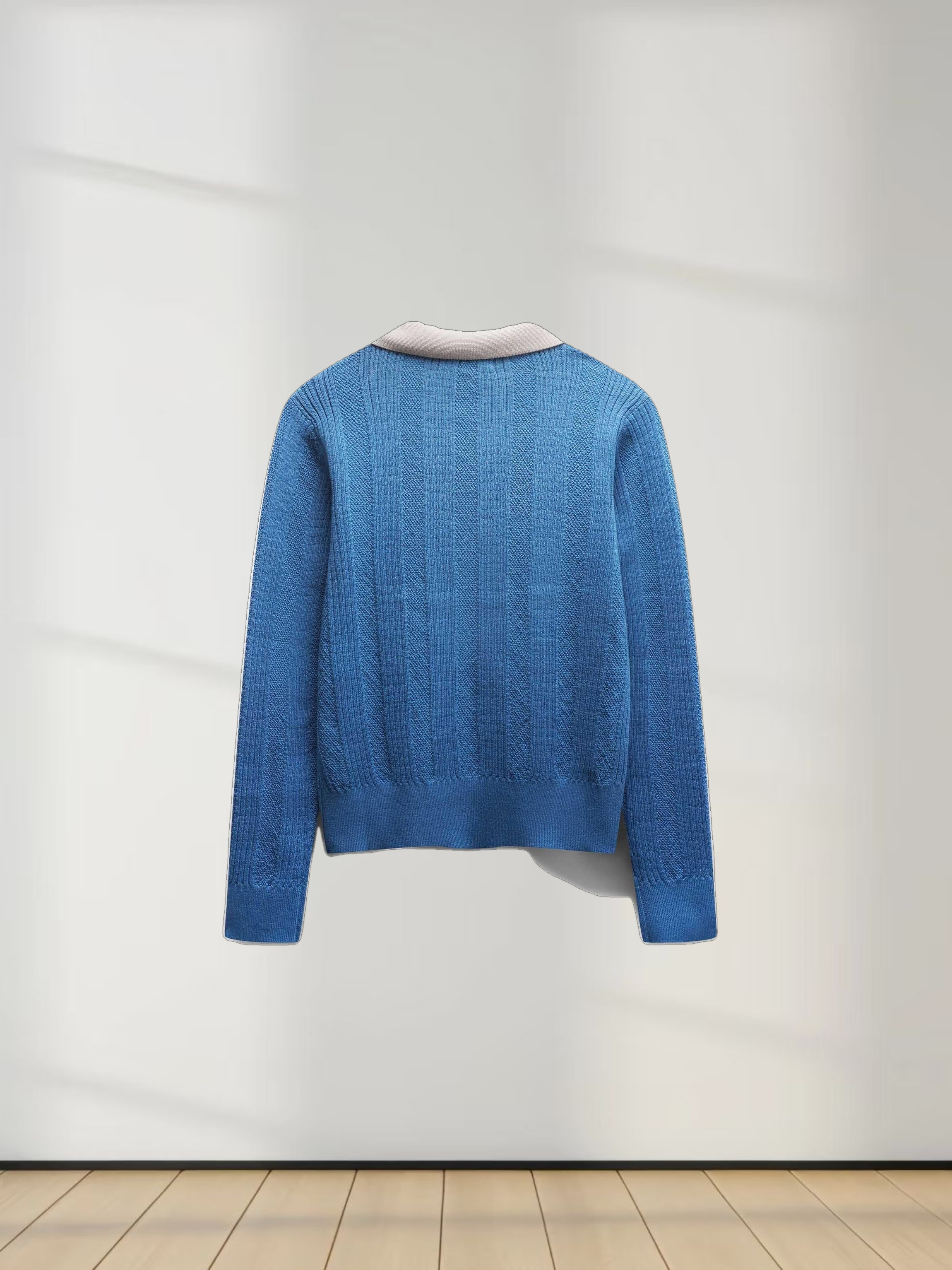Knit Detail Collar Sweater-Teal/Tan